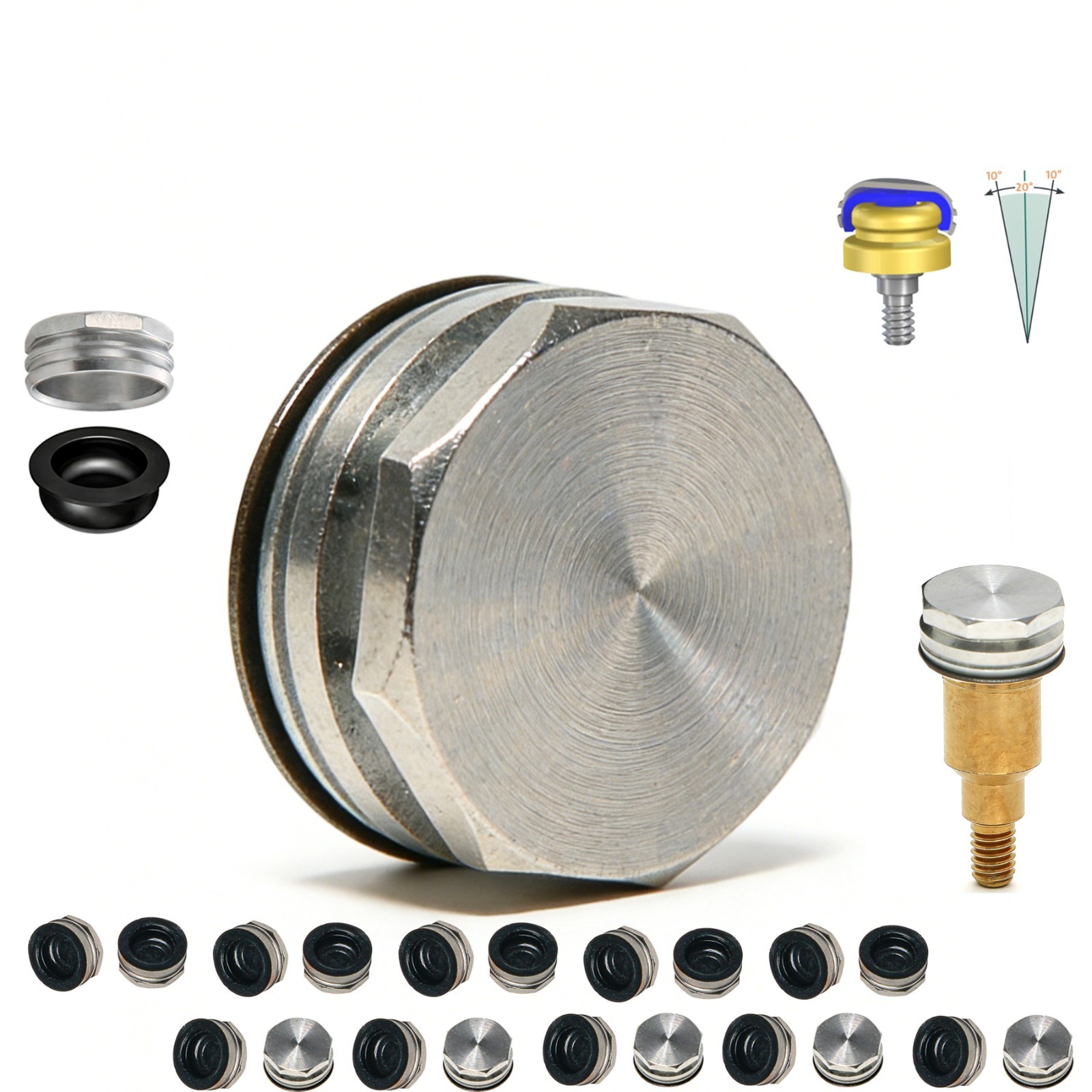 20Pcs Dental Locater Replacement Metal Housing & Lab Cap Assembly