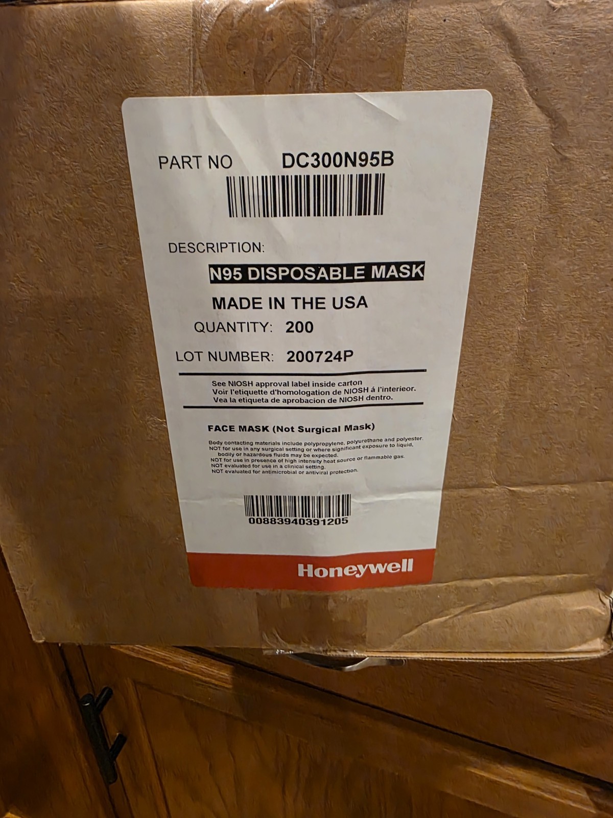 Honeywell Home N95 NIOSH-Approved Molded Cup Respirator Mask, 20-Pack DC300N95