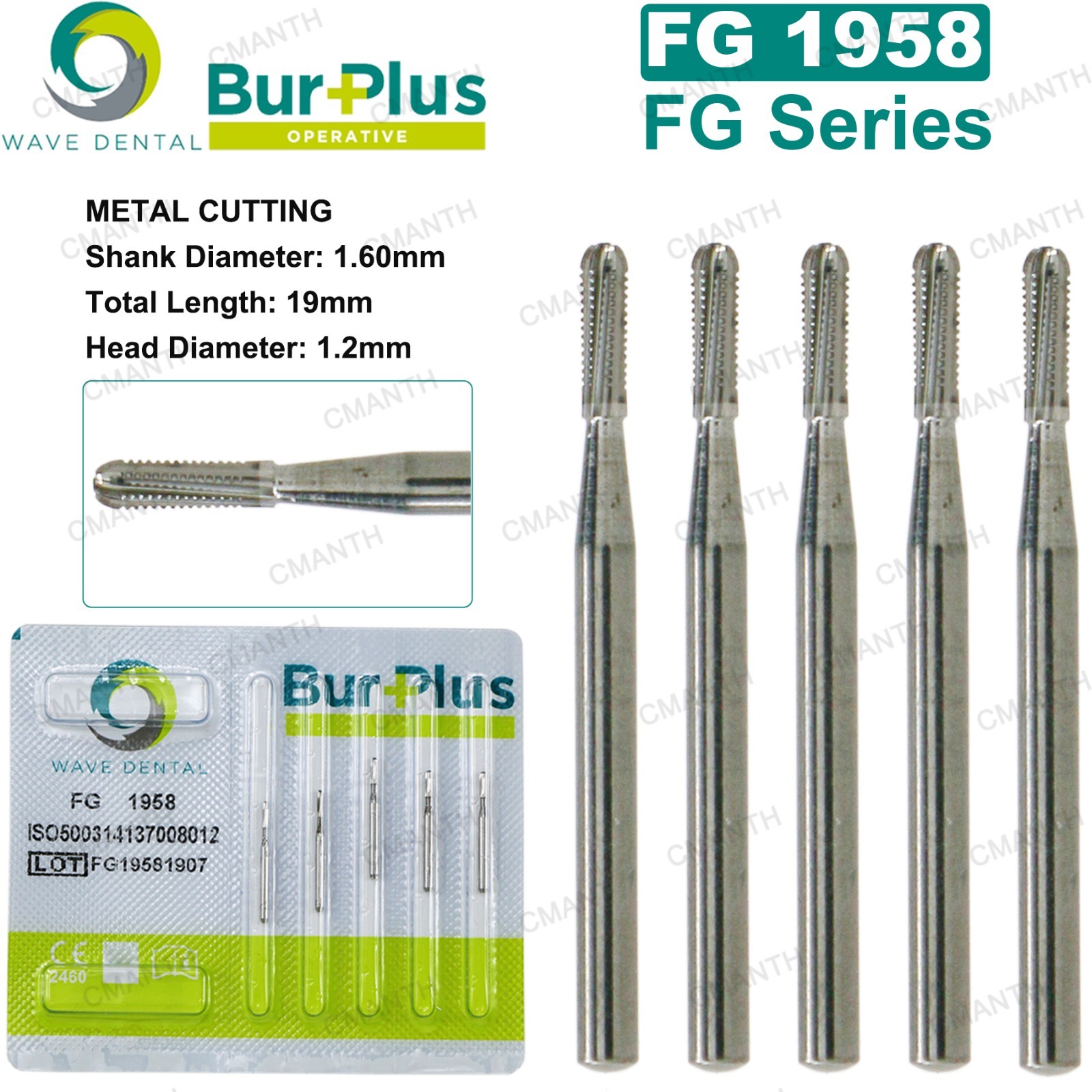 WAVE Dental Carbide Burs Metal Cutting Surgical Bur for High Speed FG1957 1958
