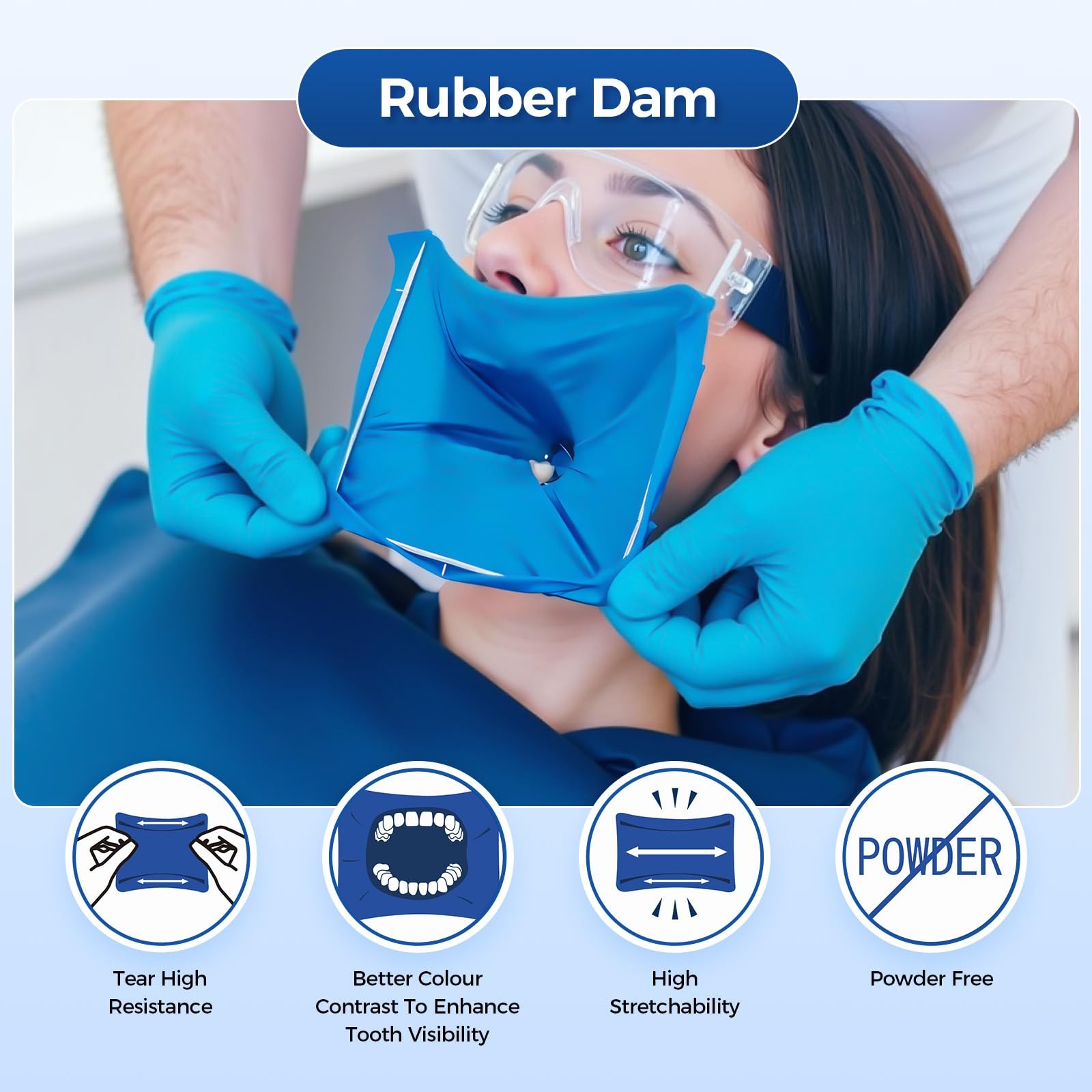 JMU Latex Dental Dam Rubber 6 x 6, Unscented Blue, Medium 6 x Blue