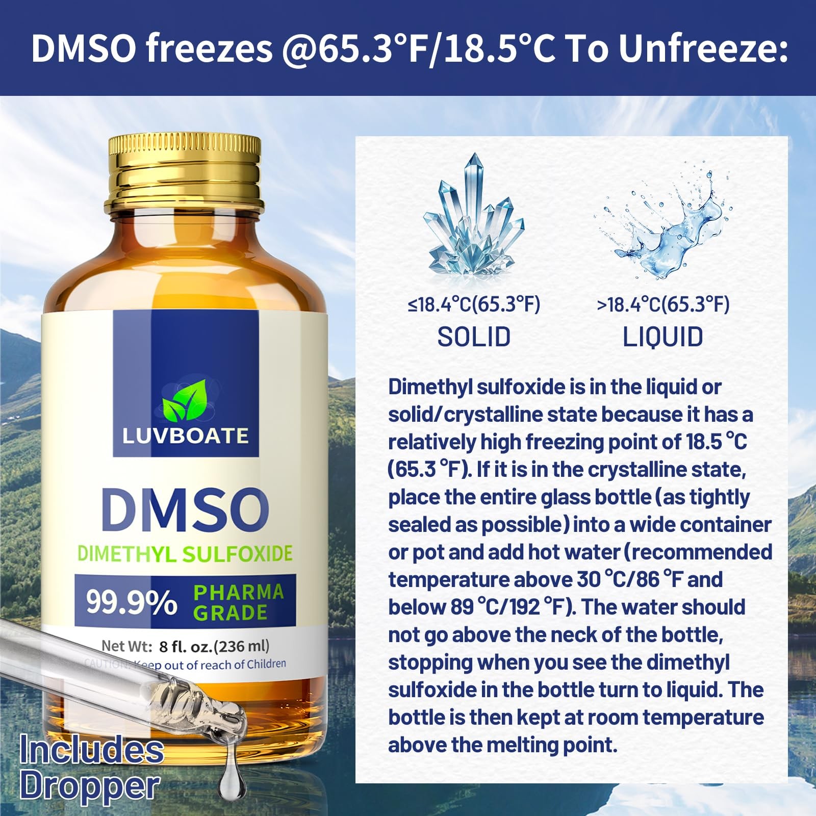 DMSO 99.9% Pharma Grade, Pure Liquid Dimethyl Sulfoxide 16 fl.oz in 16 oz