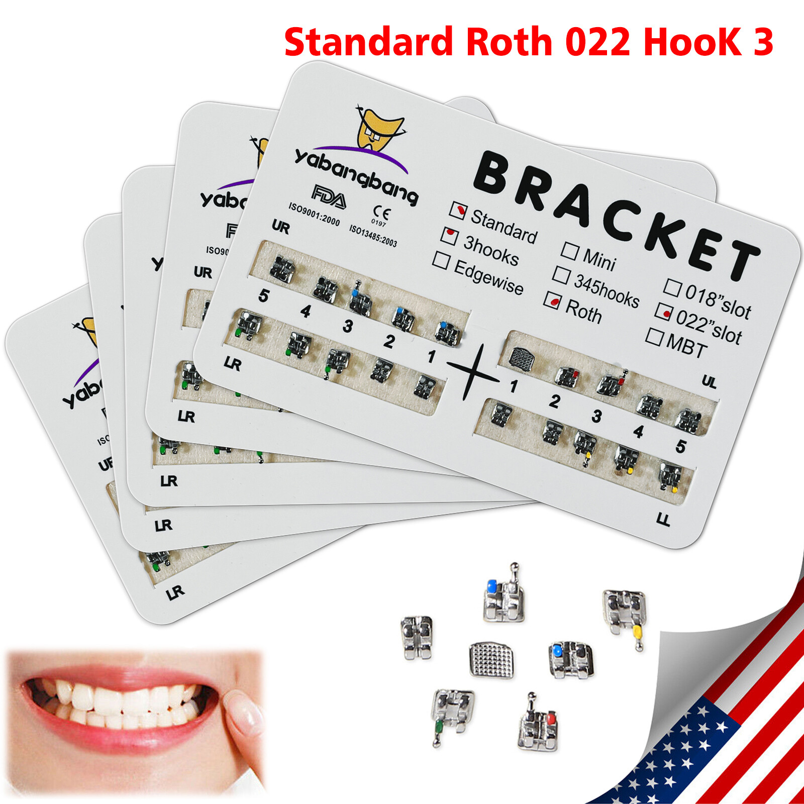 10-200 Packs Dental Orthodontic Brackets Brace Standard Roth.022 Hook 3