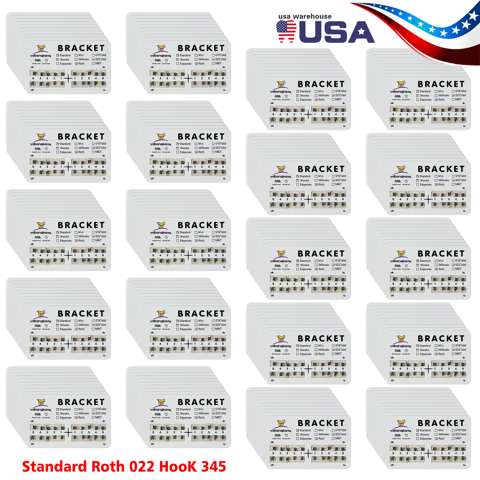10-200 Packs Dental Orthodontic Brackets Brace Standard Roth.022 Hook 3