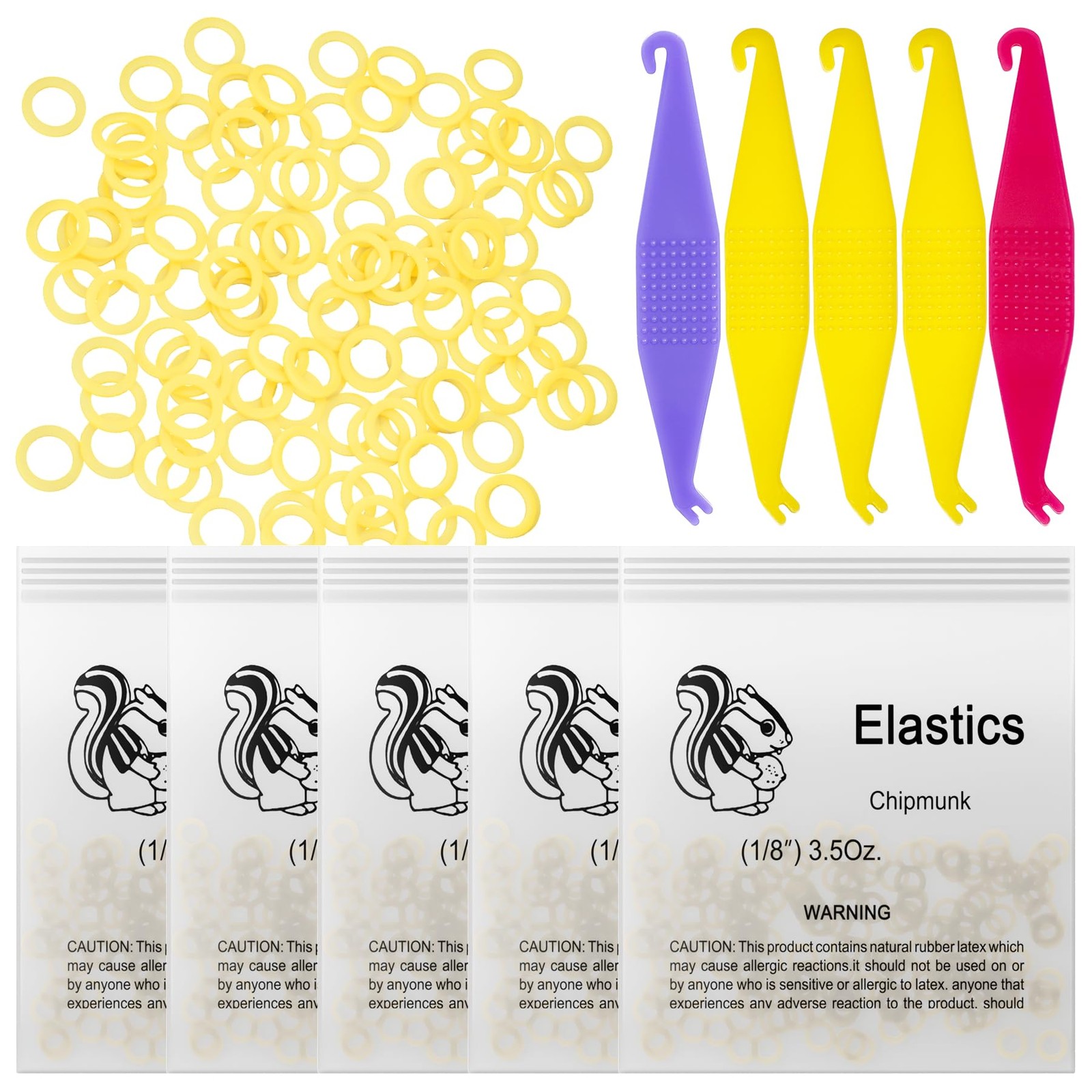 500 Pcs Orthodontic Elastic Rubber Bands, 3.5 1/8″,Chipmunk, Light Yellow