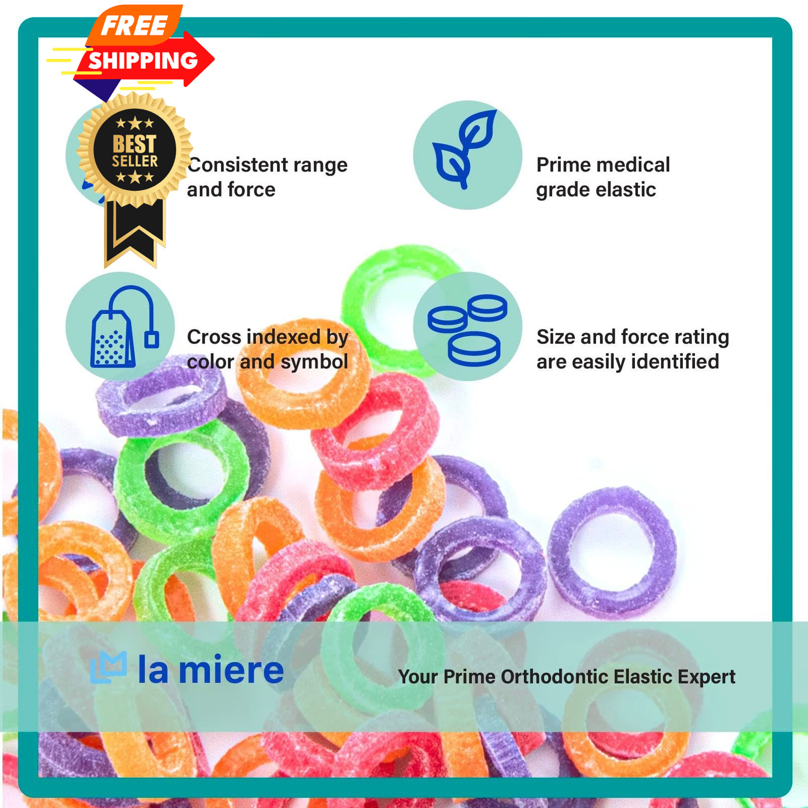 Neon Latex 100 counts Intraoral Elastic Bands Orthodontic 1/8″, Medium