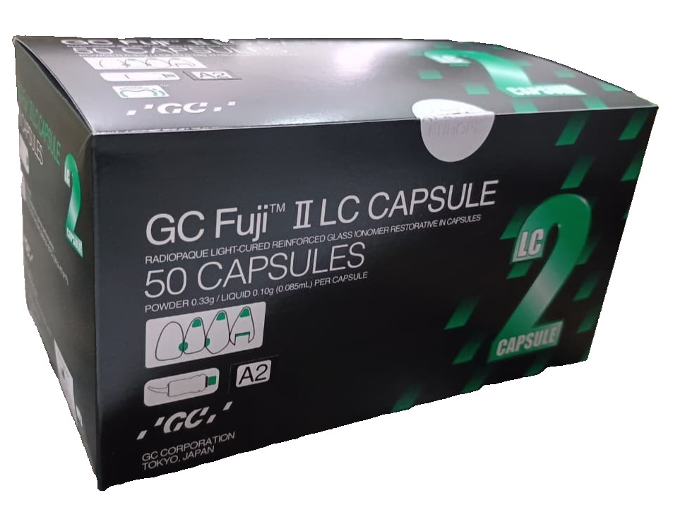 GC Fuji II LC Capsules A2 Shade Glass Ionomer Dental Restorative 50 Pack