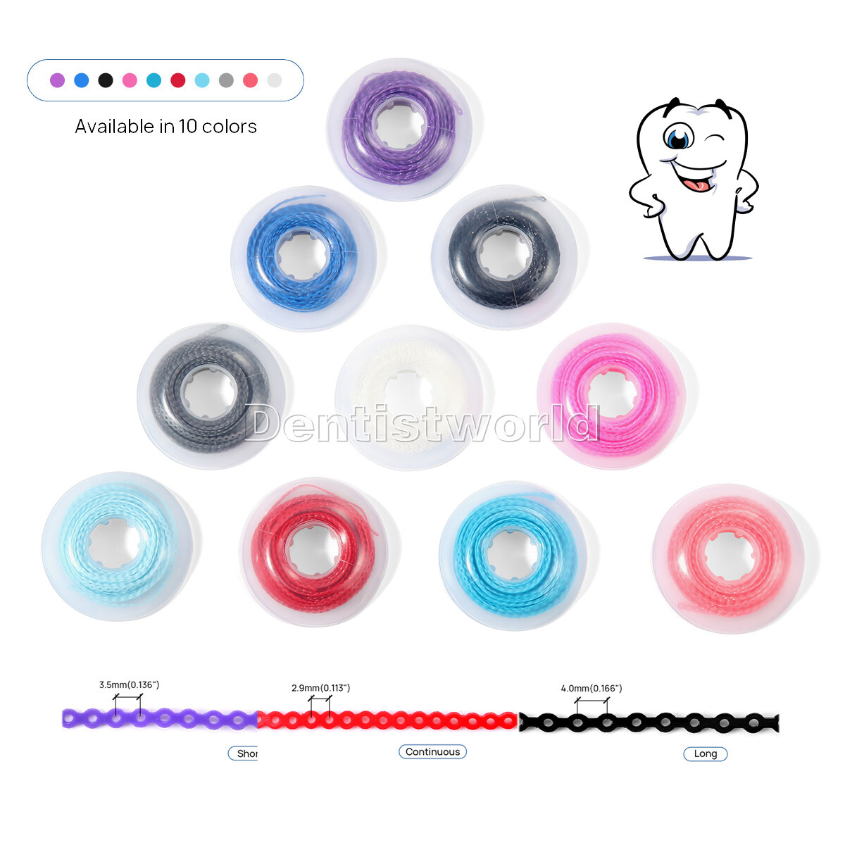 AZDENT Dental Orthodontic Colored Elastic Power Chain Continuous Short & Long