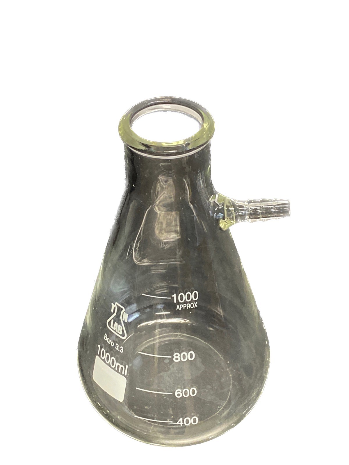 Used Lab 1000mL Heavy Wall Graduated Glass Erlenmeyer Filter Flask w/Sidearm