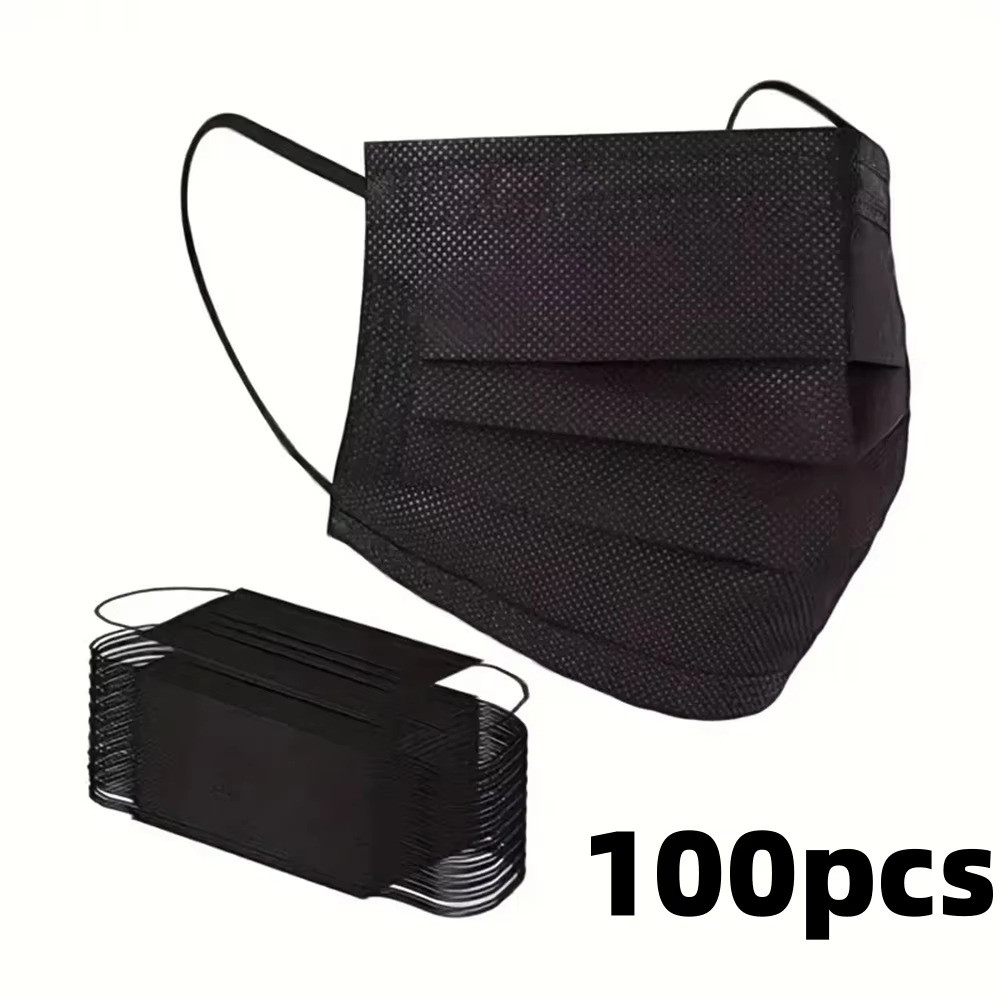 [Black] 100 Pcs Disposable Face Masks 3-Ply Non Medical Surgical Earloop Cover