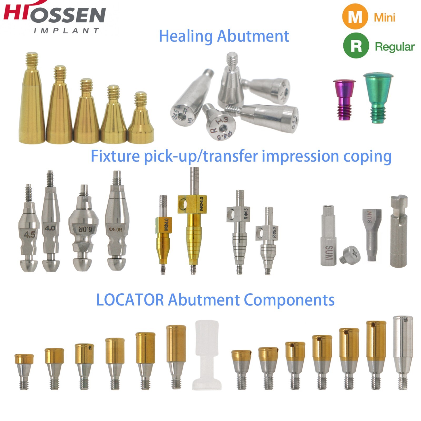 US Hiossen/Osstem Implant Healing Abutments/Locator Tapered Caps Core Tool PEEK