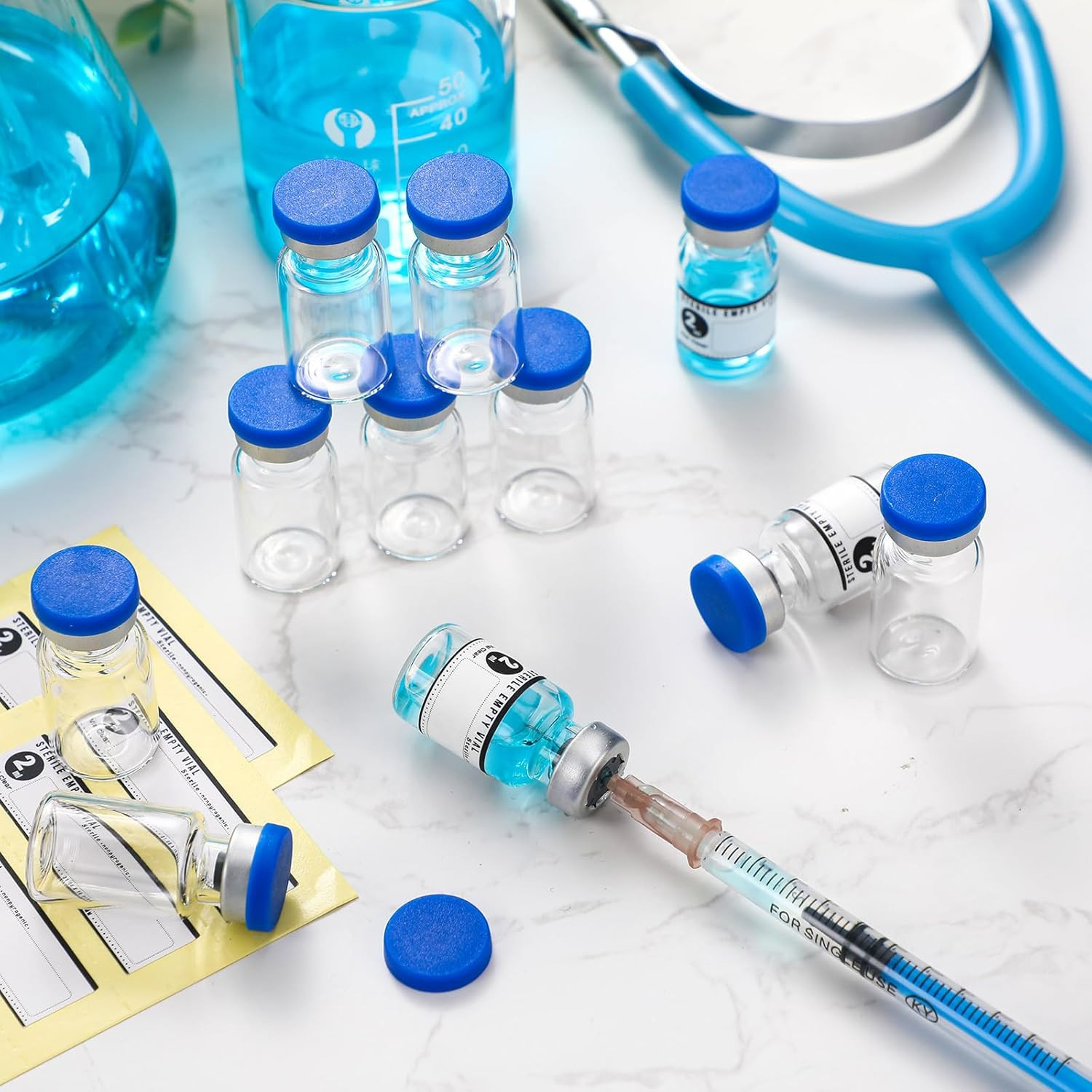 20 Pcs 2Ml Sealed Sterile Empty Vials with Self Healing Injection Port Glass Pen