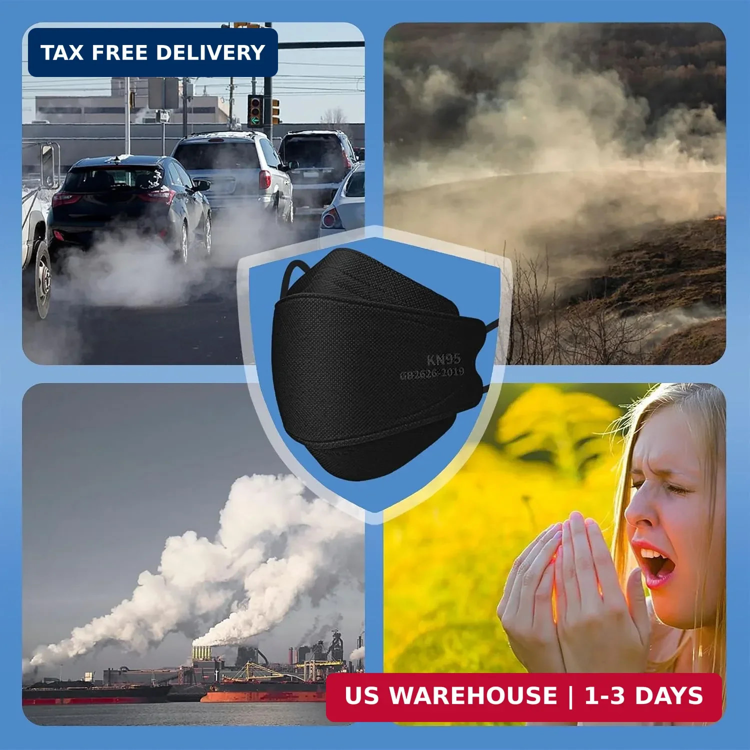 50 Pack KN95 Face Masks 5 Layer Disposable Adults Dust Smoke Hospital, Free Ship