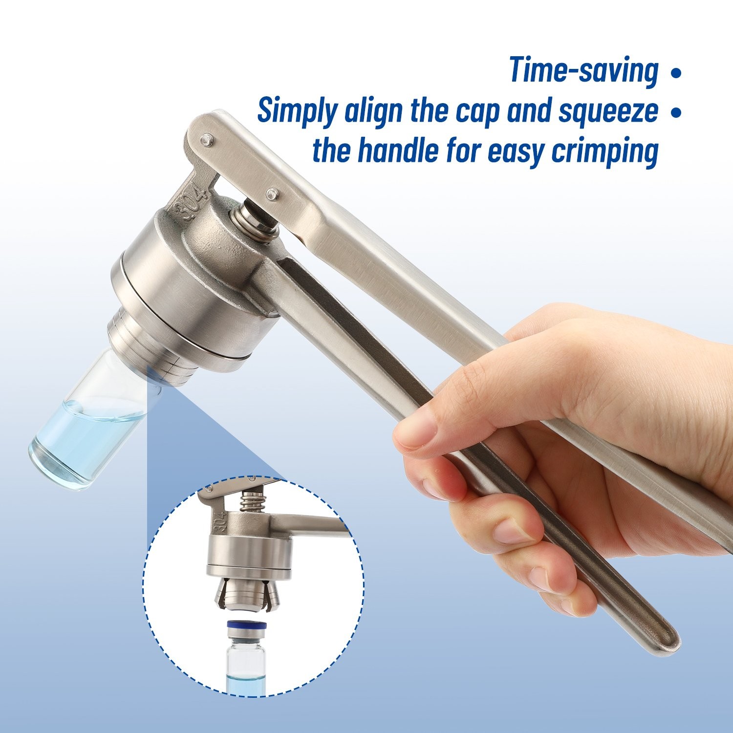 20mm Flip Vial Crimper, Crimping Tool w/ (100 Pcs Flip Caps and Rubber Stoppers)