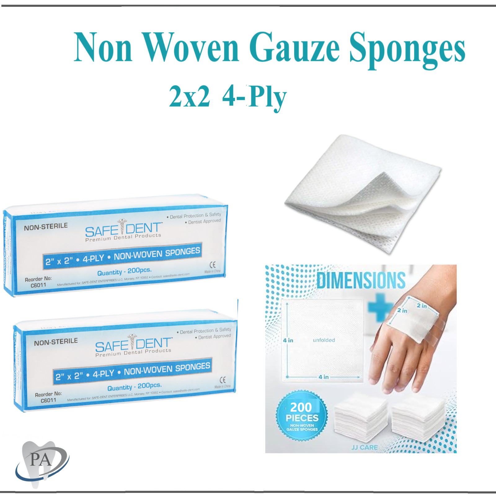 1000 Pack – 2×2 Non Woven Gauze Sponges 4-Ply, Non-Sterile Cotton Dental Medical