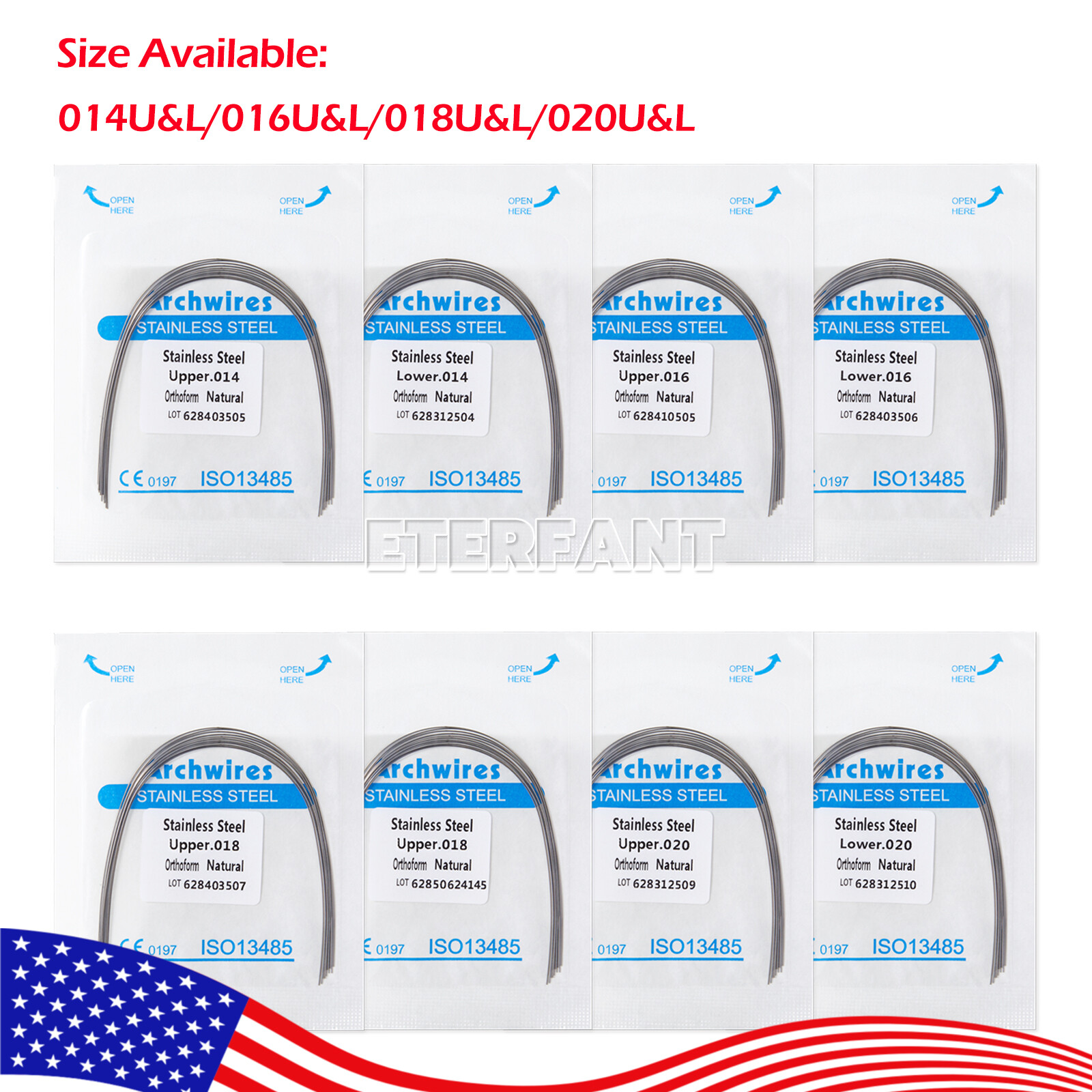 ETERFANT Dental Ortho Arch Wires Super Elastic NiTi/Stainless Steel Round US