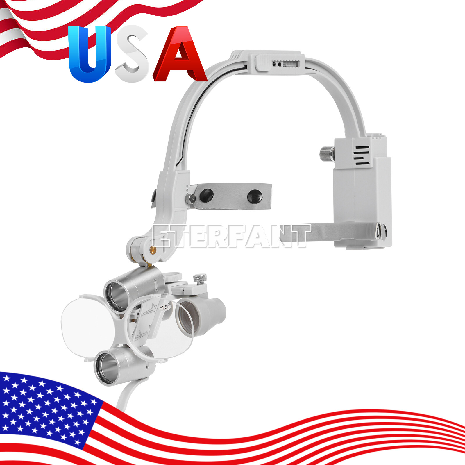 ETERFANT 3.5X Dental Headband Binocular Loupes+5W Dual LED Head Light 2Leds US