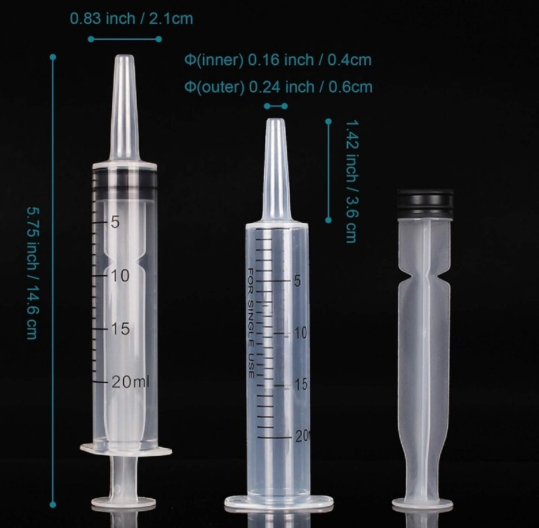 Plastic Syringes without Needle 20 ml with Dropper Lab Measuring Liquids Pet 6Pk