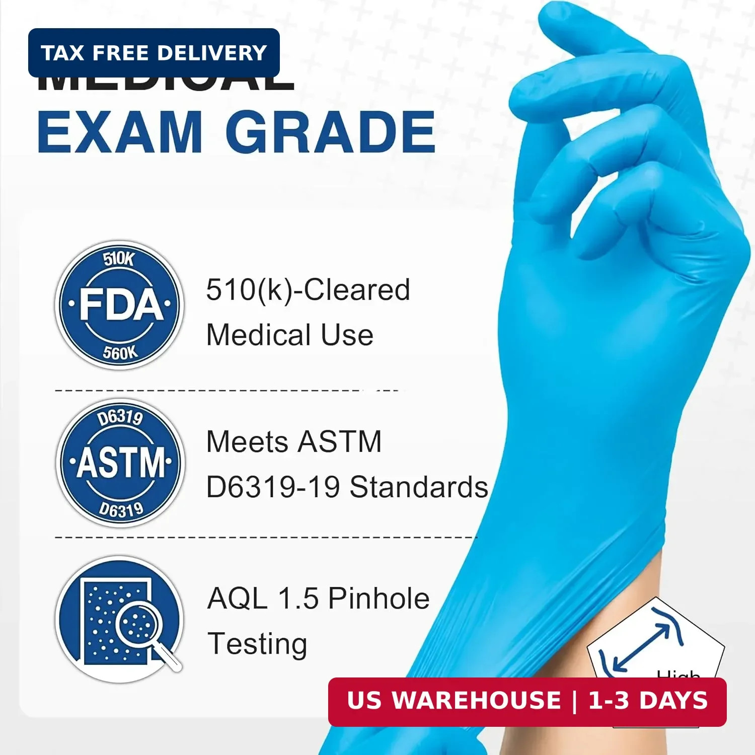 Schneider Nitrile Exam Gloves, Blue Disposable Gloves Latex Free Powder Free for