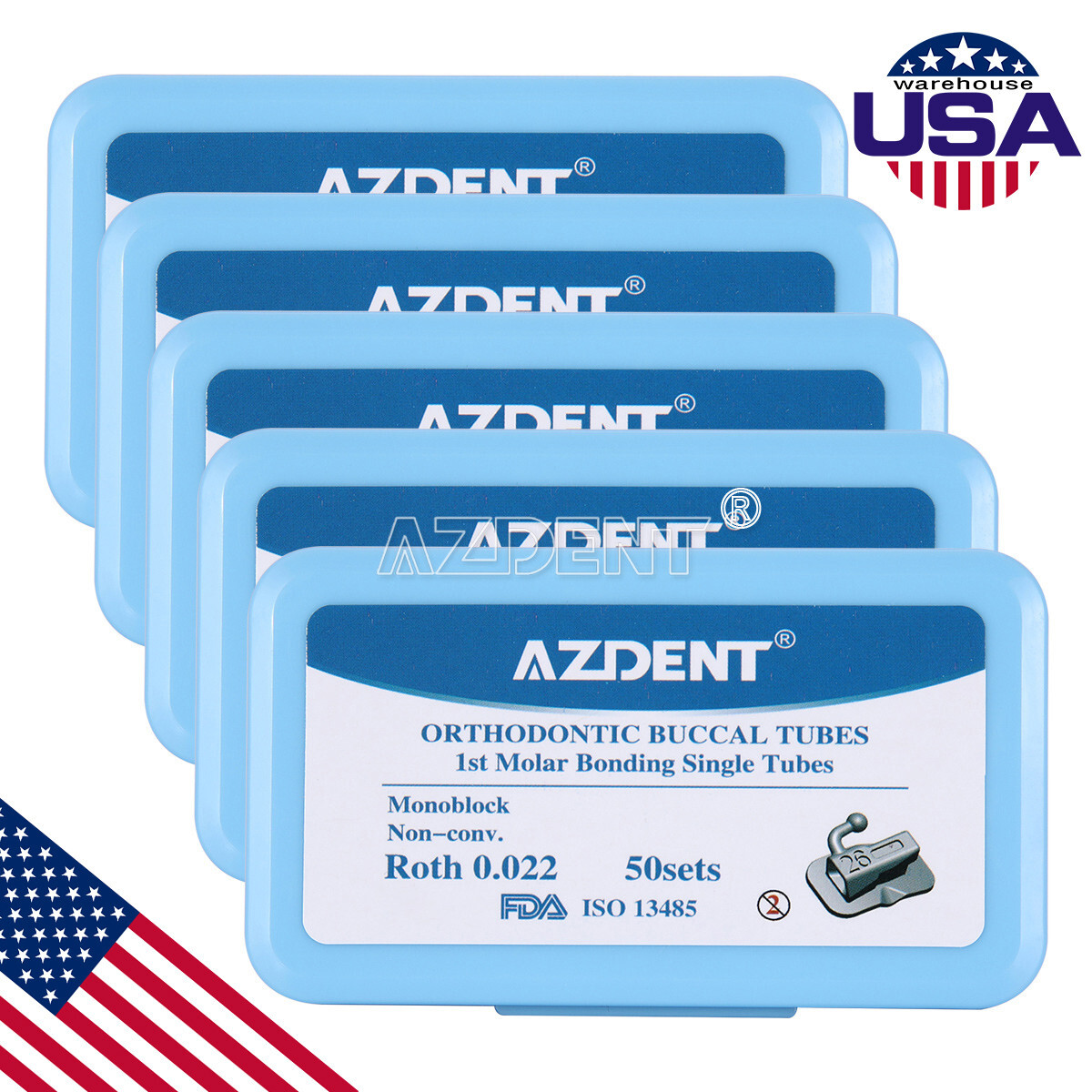 5*Dental 1st Molar Bondable Buccal Tubes Roth 0.022 Monoblock MIM Single Tubes