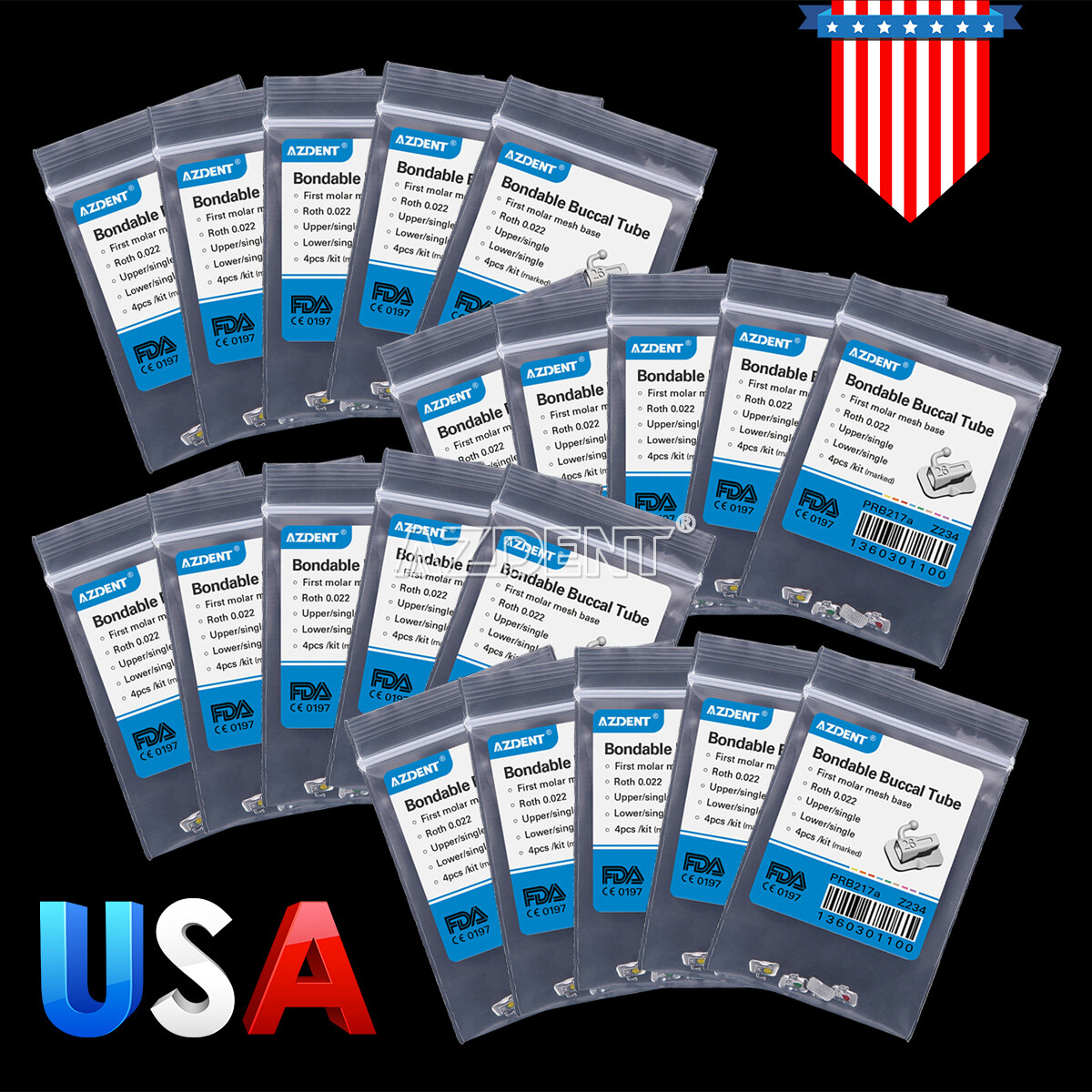 AZDENT Dental Ortho Single Bondable Buccal Tubes 1st/2nd Molar Roth/MBT 022