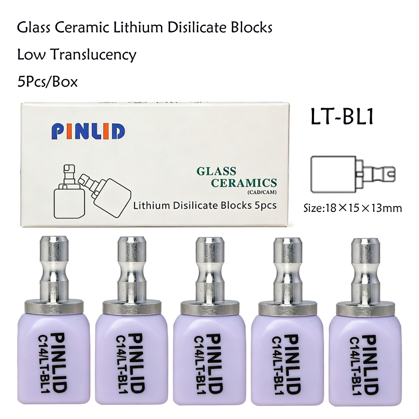 US C14 Emax Dental Glass Ceramic LT Lithium Dislicate CAD/CAM Cerec Blocks 5PCS