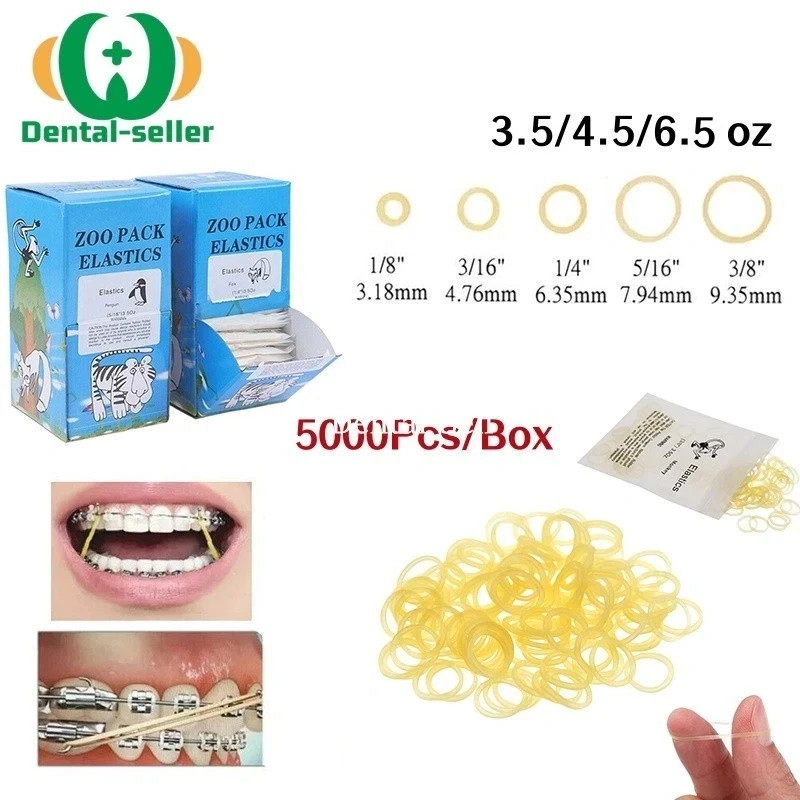 Dental Orthodontic Elastics Rubber Bands Latex Braces 3.5/5.0/6.5 OZ Yellow 5000