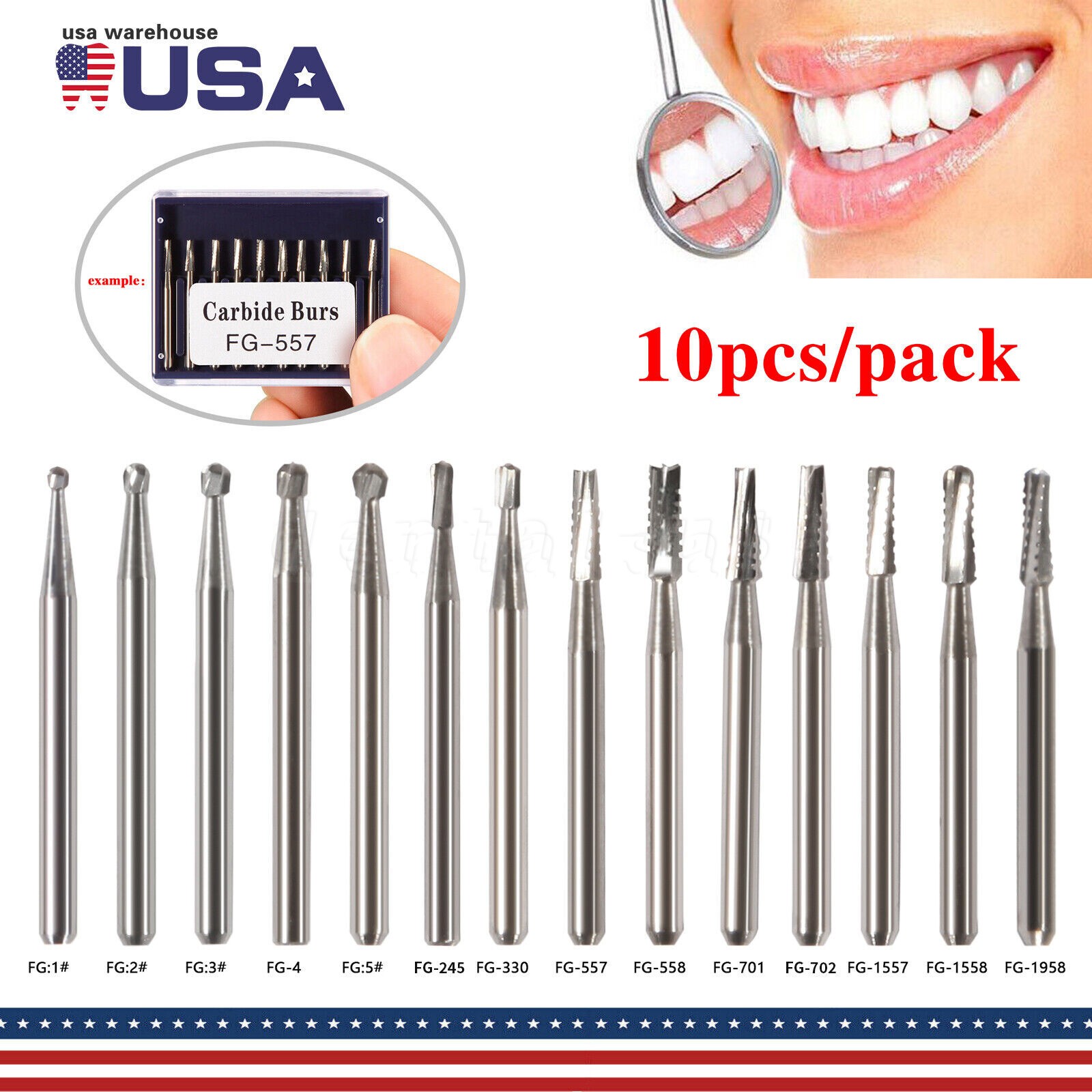 10-100Pcs Dental Carbide Burs for High Speed Handpiece Round Cone Bur Diamond FG