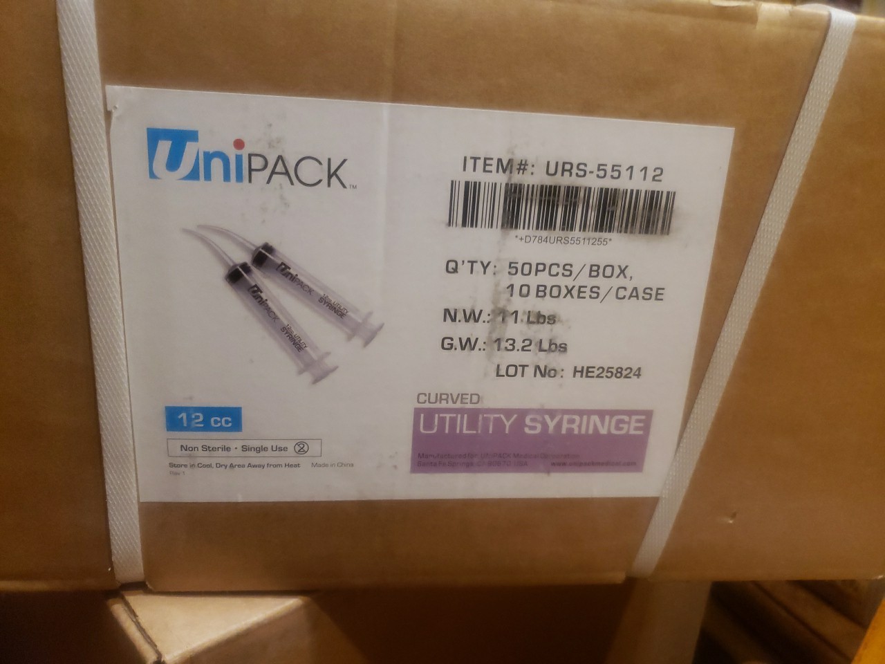 Unipack URS-55112 Qty 50pcs/box, 10 Boxes/case – 12 Cc Curved Utility Syringes