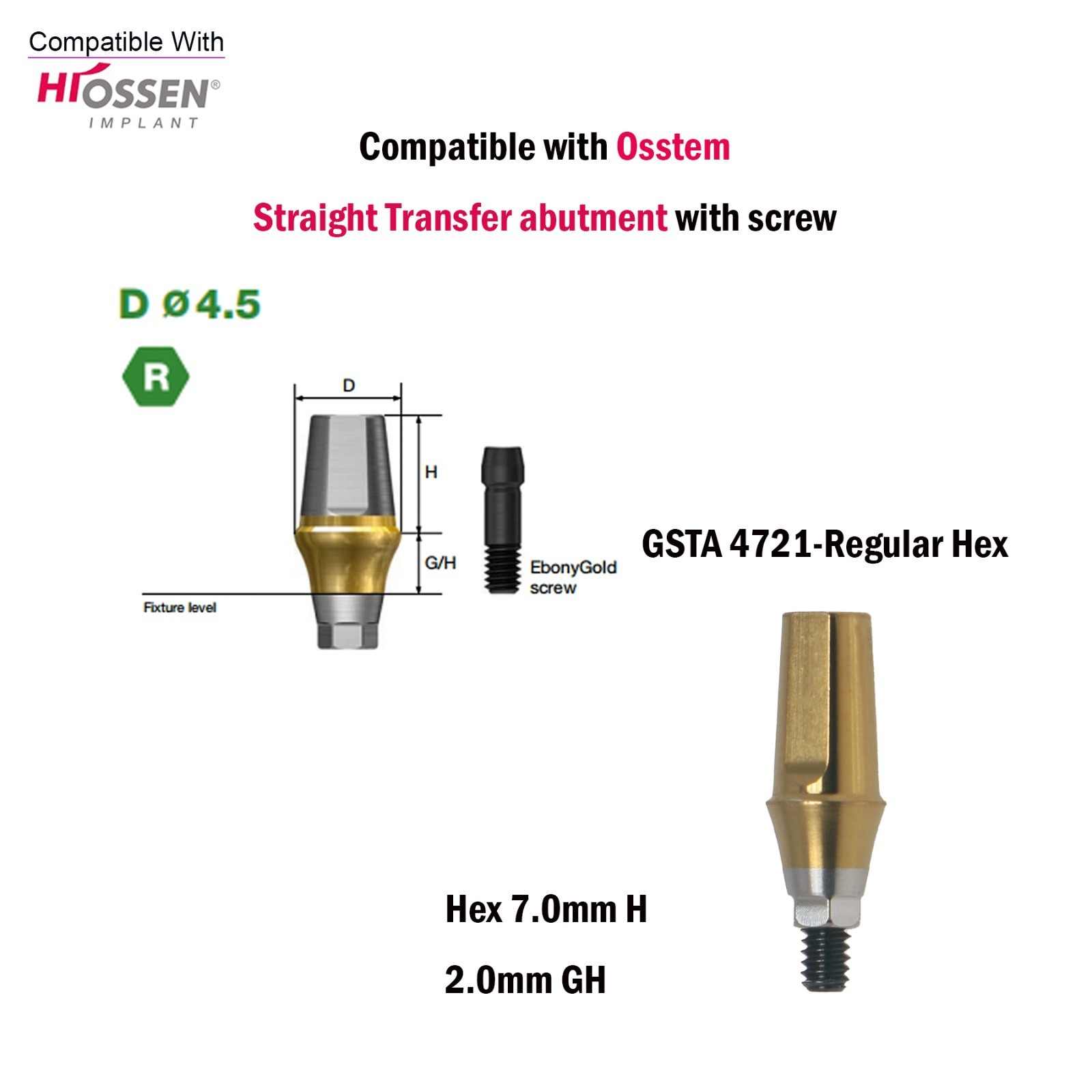 US Dental Straight Transfer Abutment Hex Regular Ø4.5For Osstem Hiossen TS 1-5mm