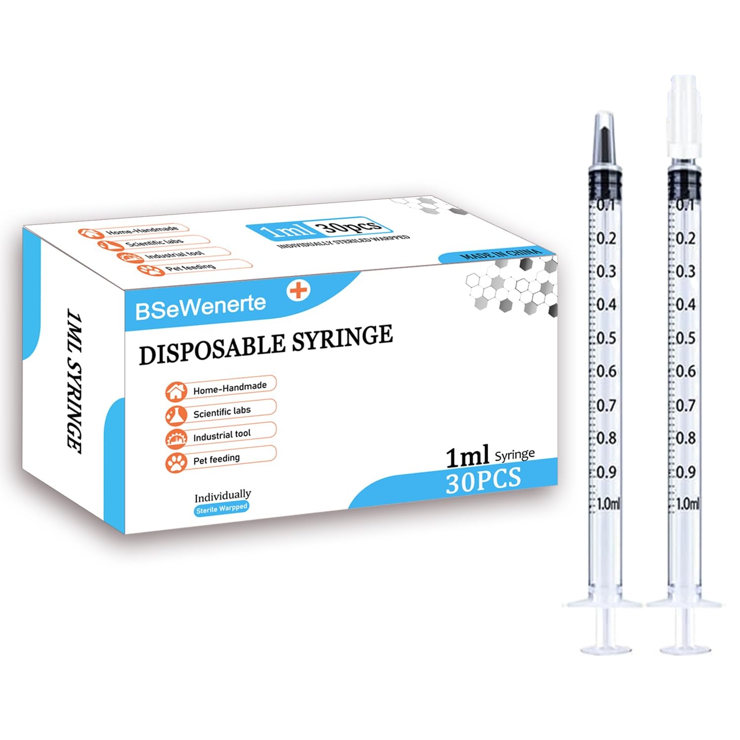 30Pcs 1ml Syringes with Cap Oral Dispenser Syringe, 1cc Plastic Small white