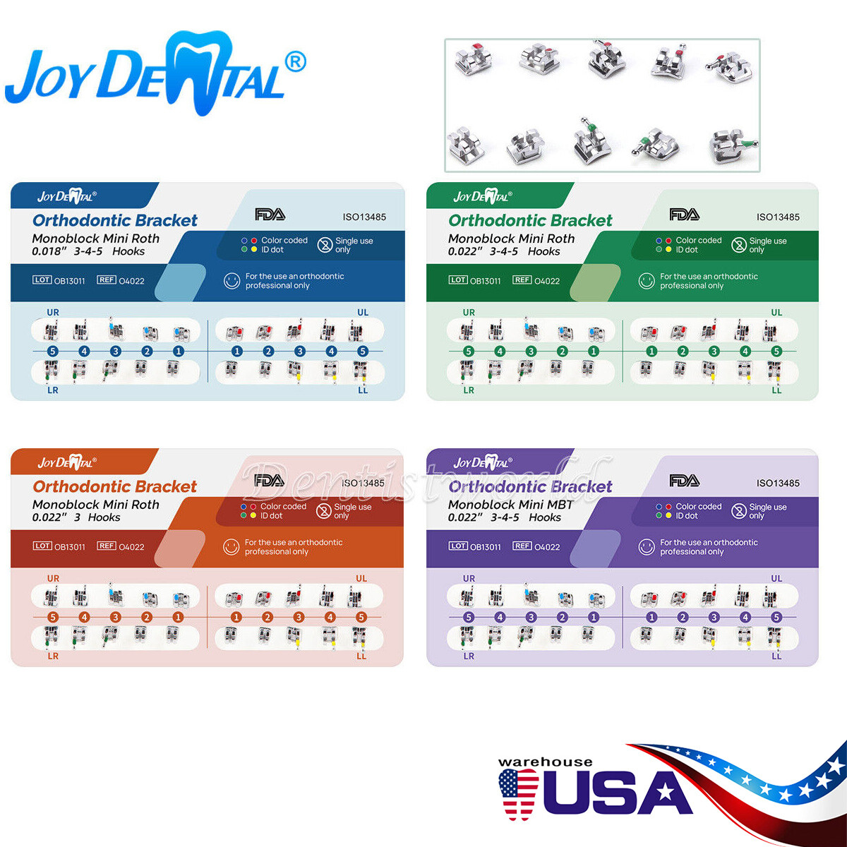 Dental Orthodontic Brackets Braces Monoblock Mini Roth/MBT 0.022/0.018 3/345 Hk