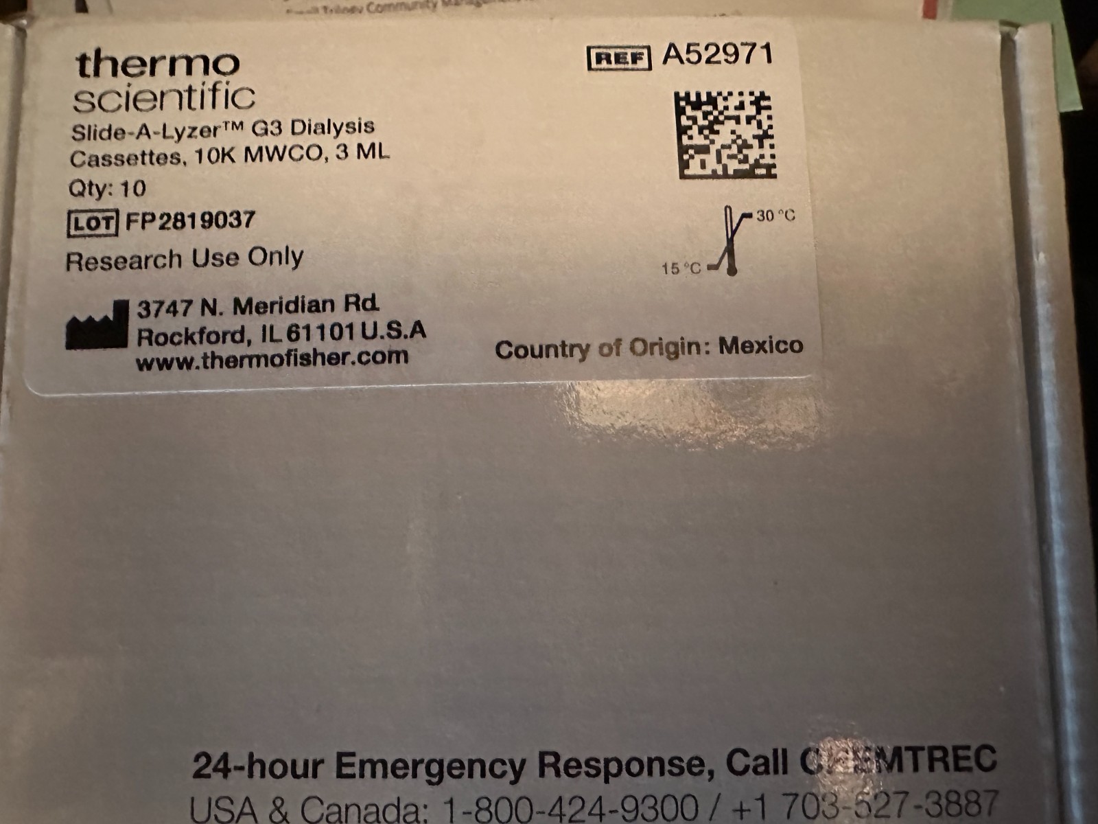Thermo A52971 Slide-A-Lyzer G3 Dialysis Cassette 10K MWCO 3ml 10/ Pieces
