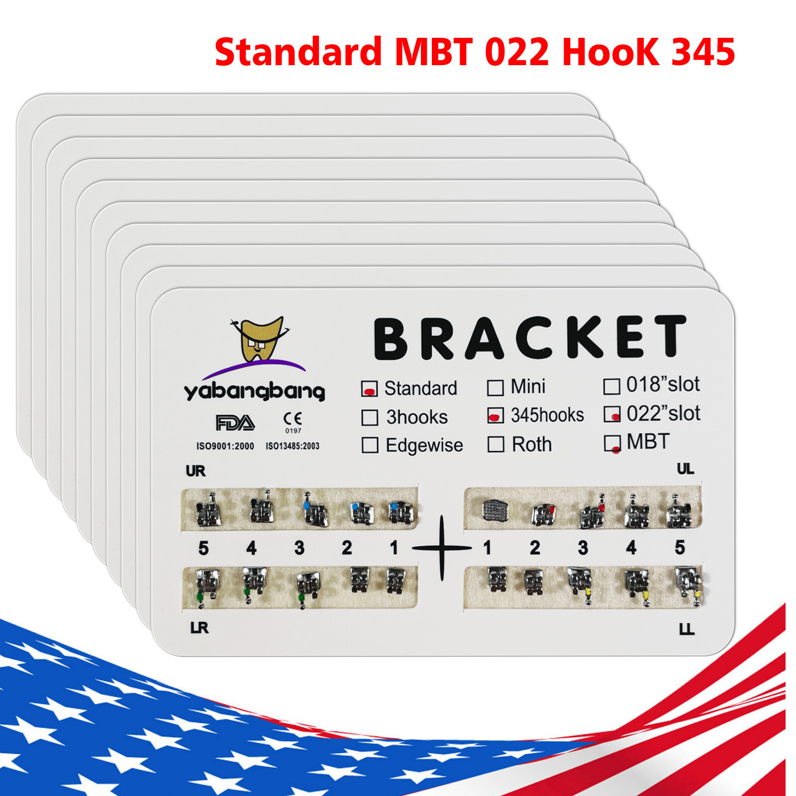 10-200 Packs Dental Orthodontic Brackets Brace Standard MBT.022 Hooks 3-4-5