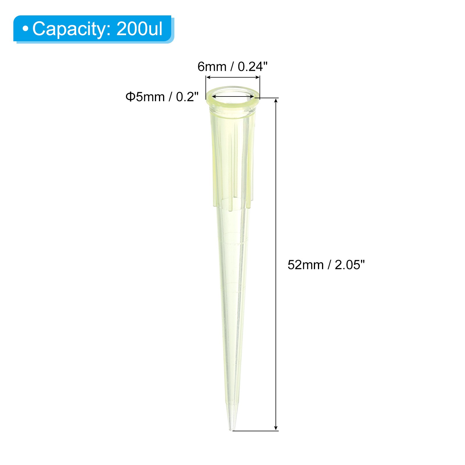 100Pack 200ul Pipette Tips Plastic Pipettor Tips with Measurements Yellow