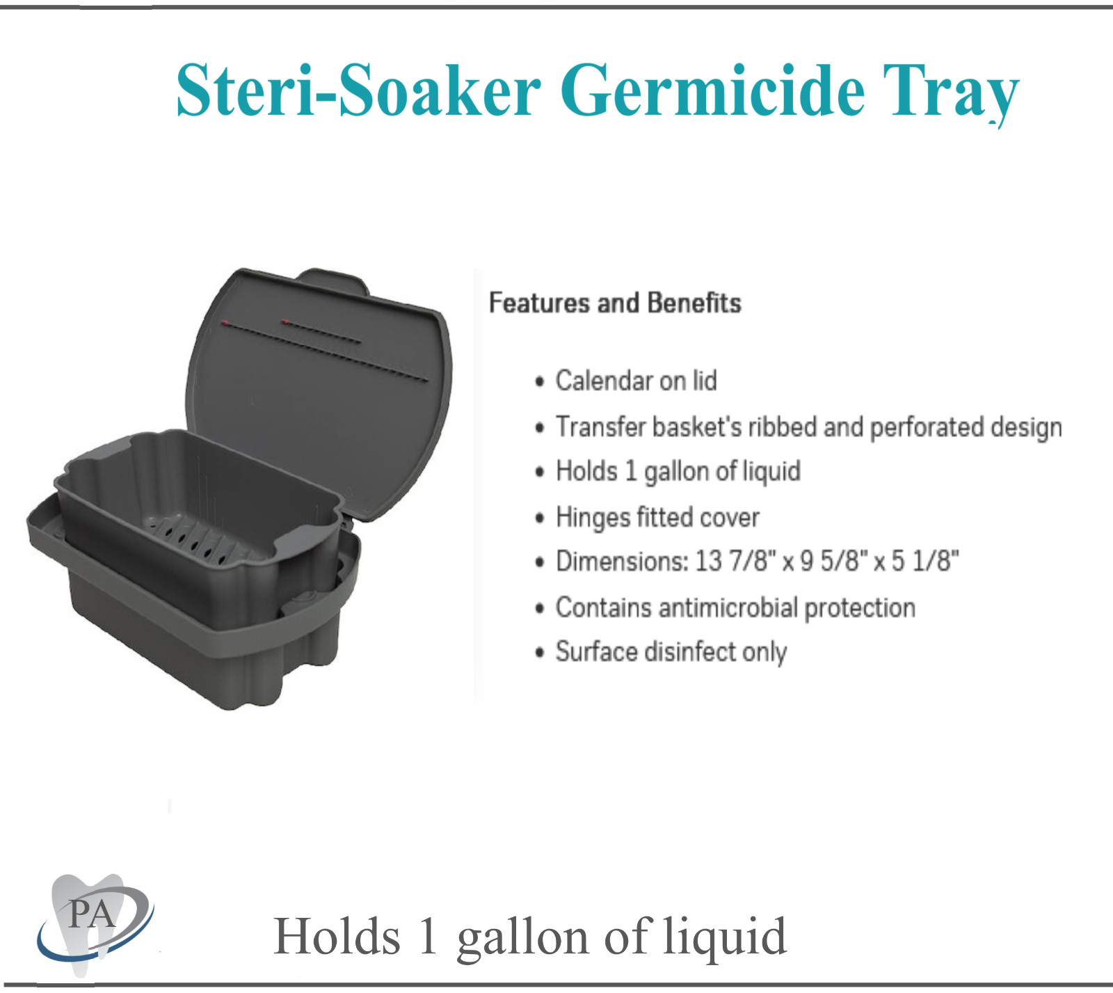 Gray* Germicide Tray for the Cold Sterilization of Dental, Tattoo, Steri-Soaker