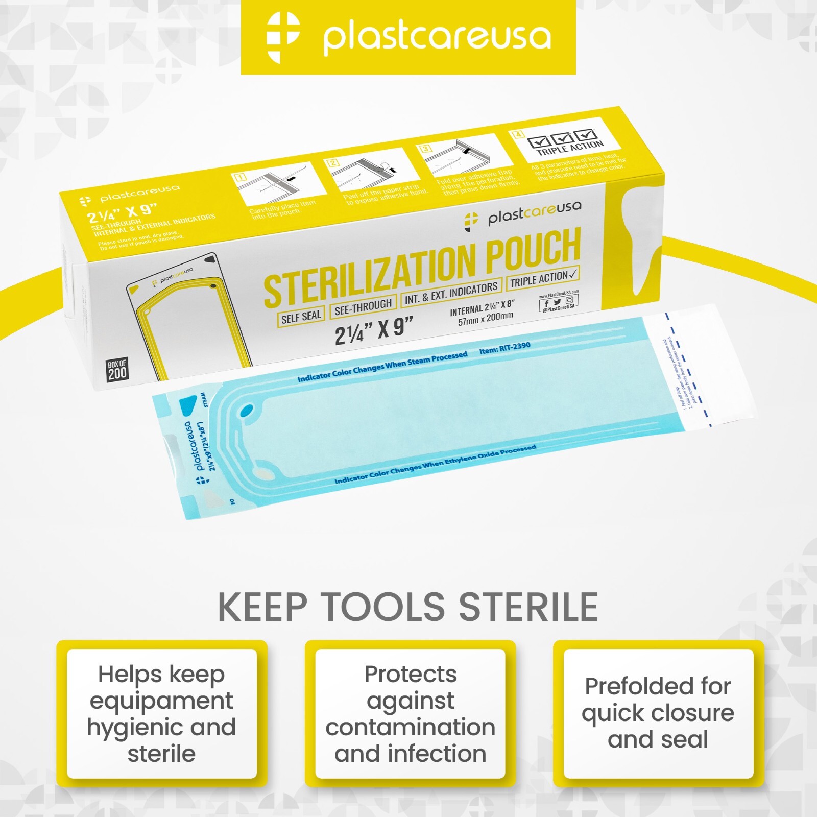 1,000 2.25″ x 8″ Self-Sealing Sterilization Pouches for Autoclave (5 Boxes)