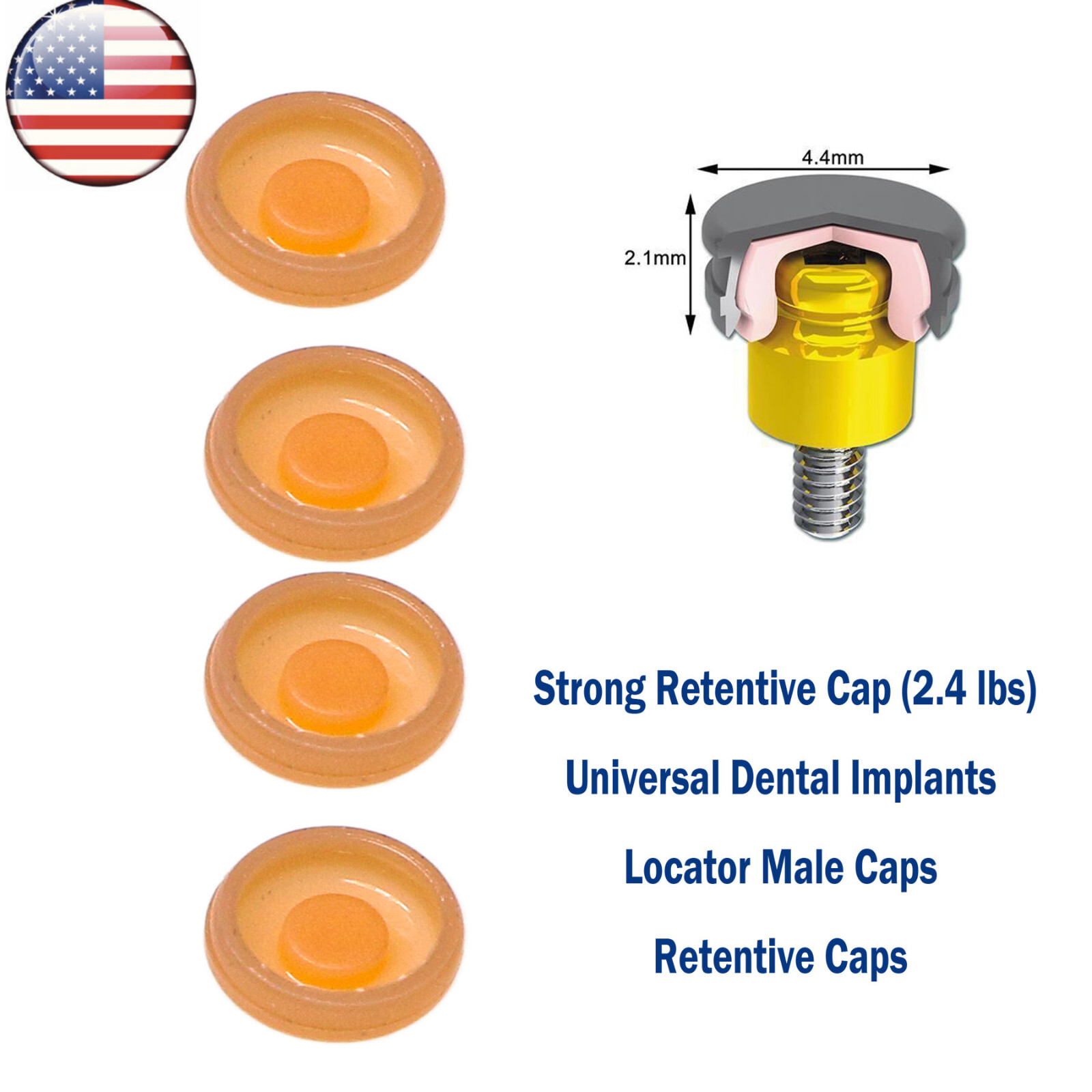 US Overdenture Locator Abutment 2.4 lbs Removable Retentive Male Caps 4pcs