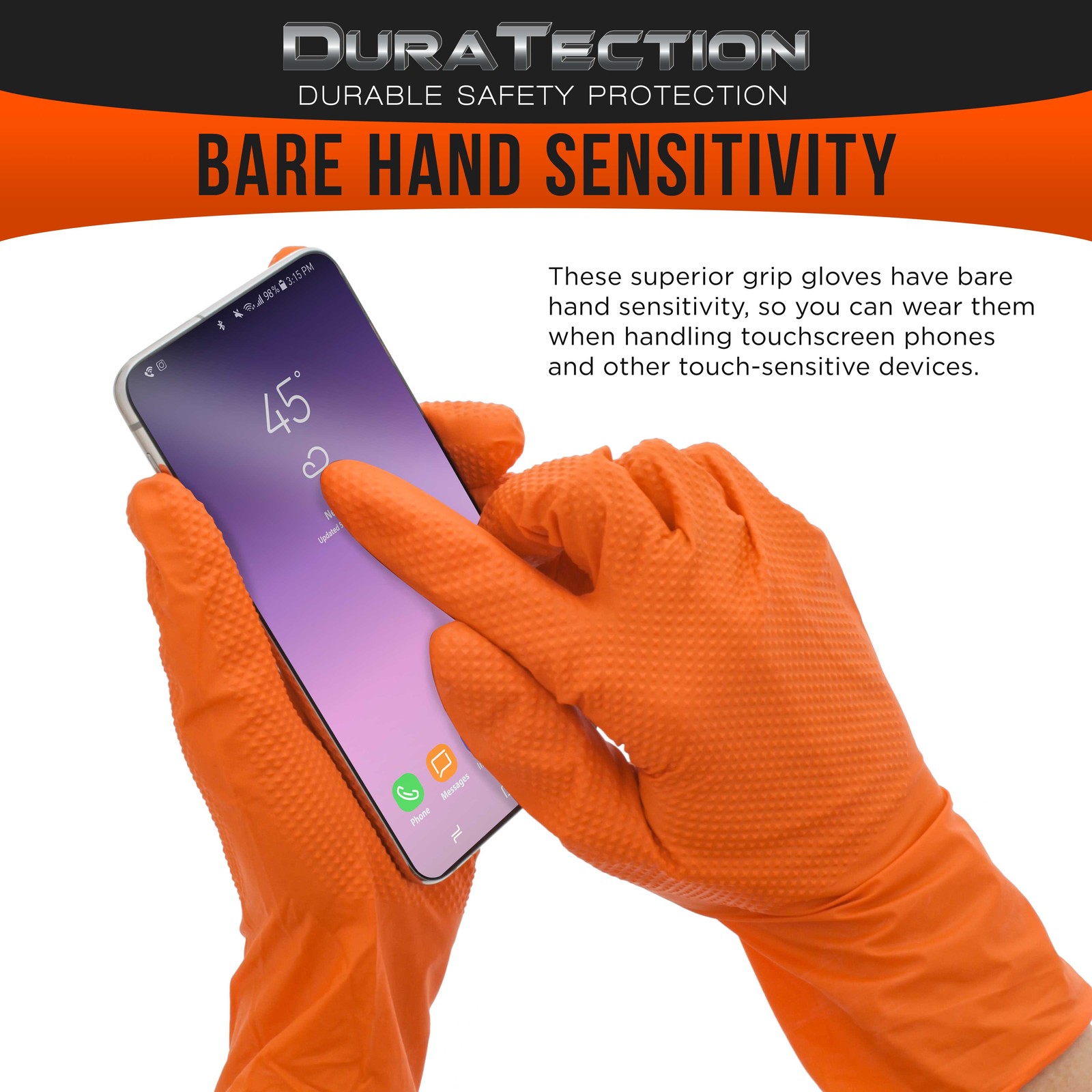 XXL 8 Mil Orange Super Duty Diamond Textured Nitrile Disposable Gloves 100/Box