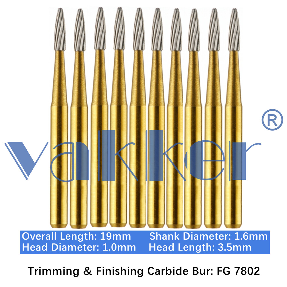Vakker 10PC Dental Tungsten Carbide Burs FG Gold Trimming & Finishing High Speed