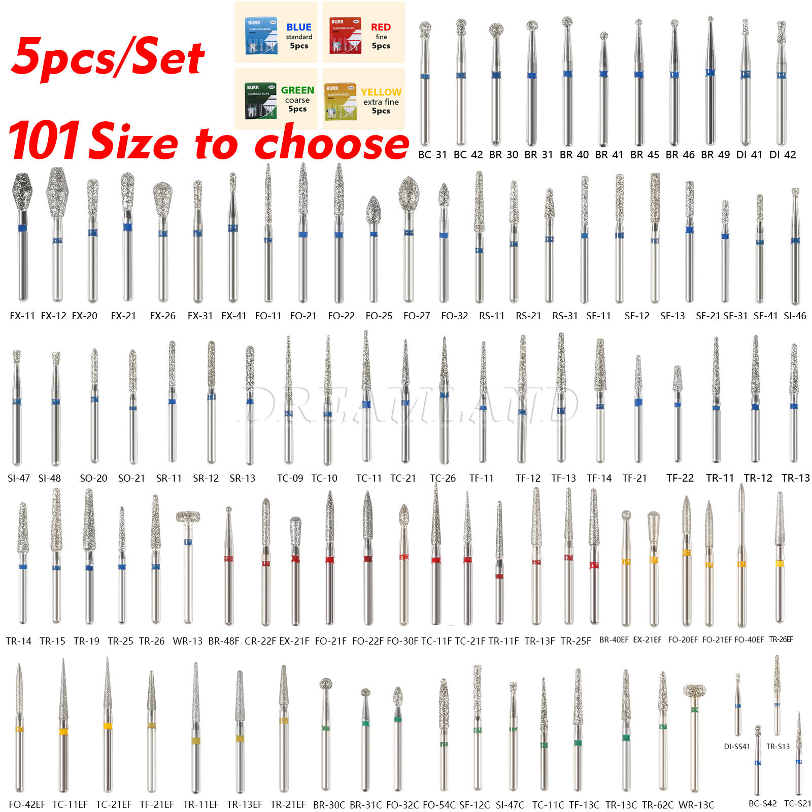 50 Packs Dental Diamond Burs FG 1.6mm Round Taper High Speed Handpiece 5pc/pack