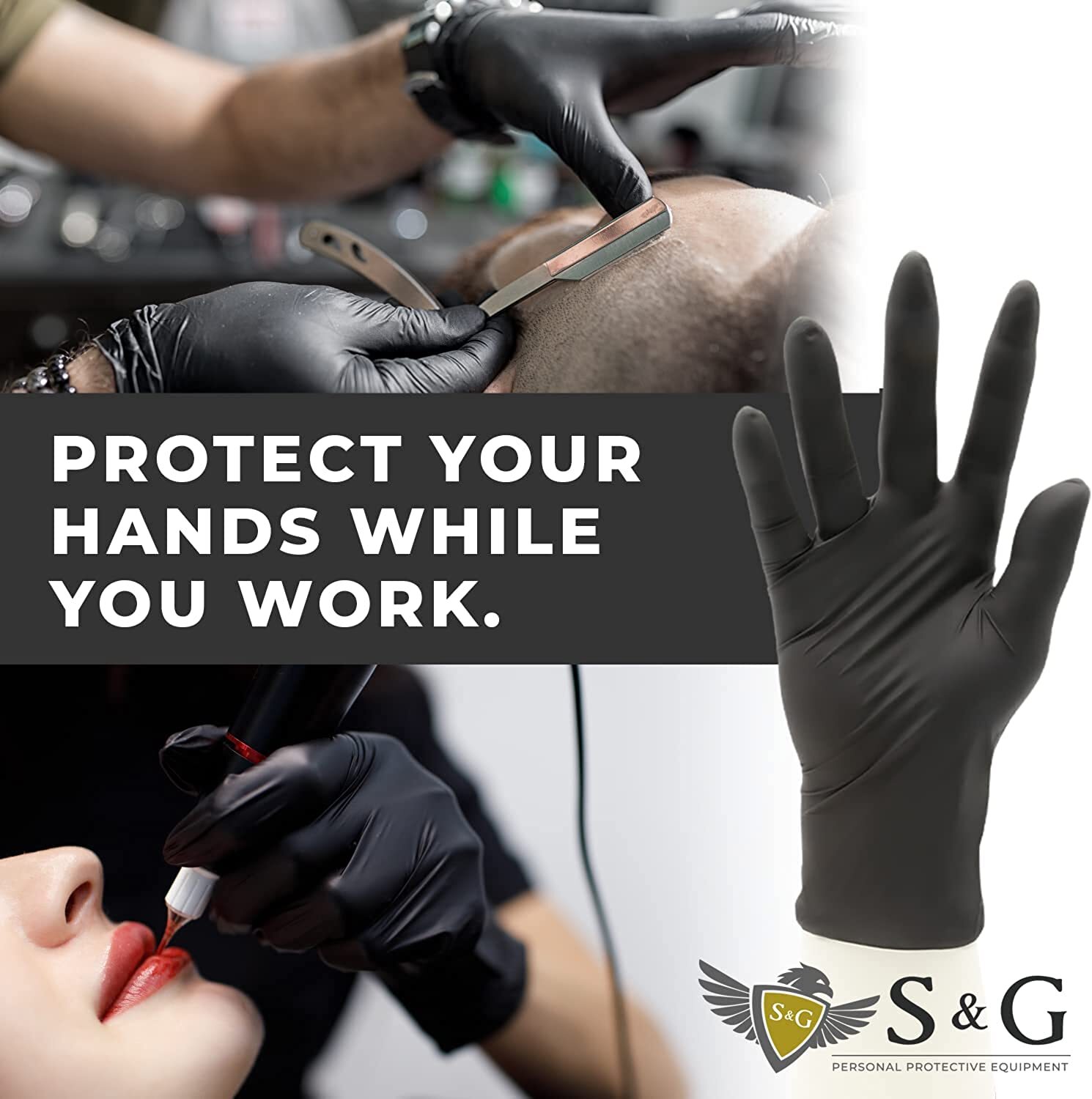 S&G Black Nitrile Gloves Latex Powder Free 5 Mil 2x100pcs 1000pcs M/L/XL