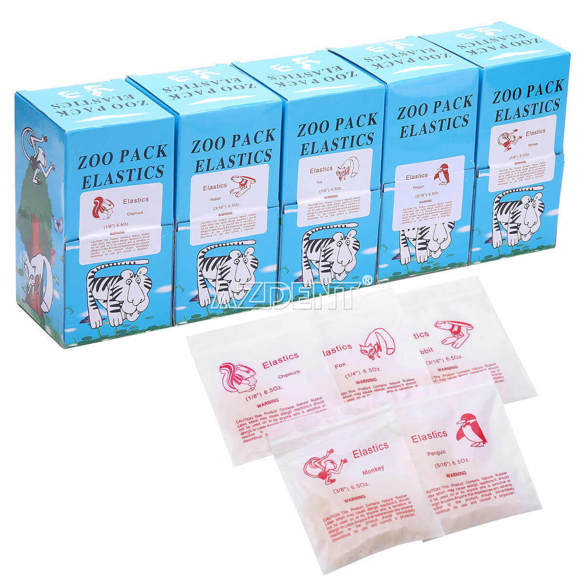 Dental Ortho Elastic Rubber Bands 3.5/5.0/6.5 OZ Zoo Pack Latex Braces 5000pcs