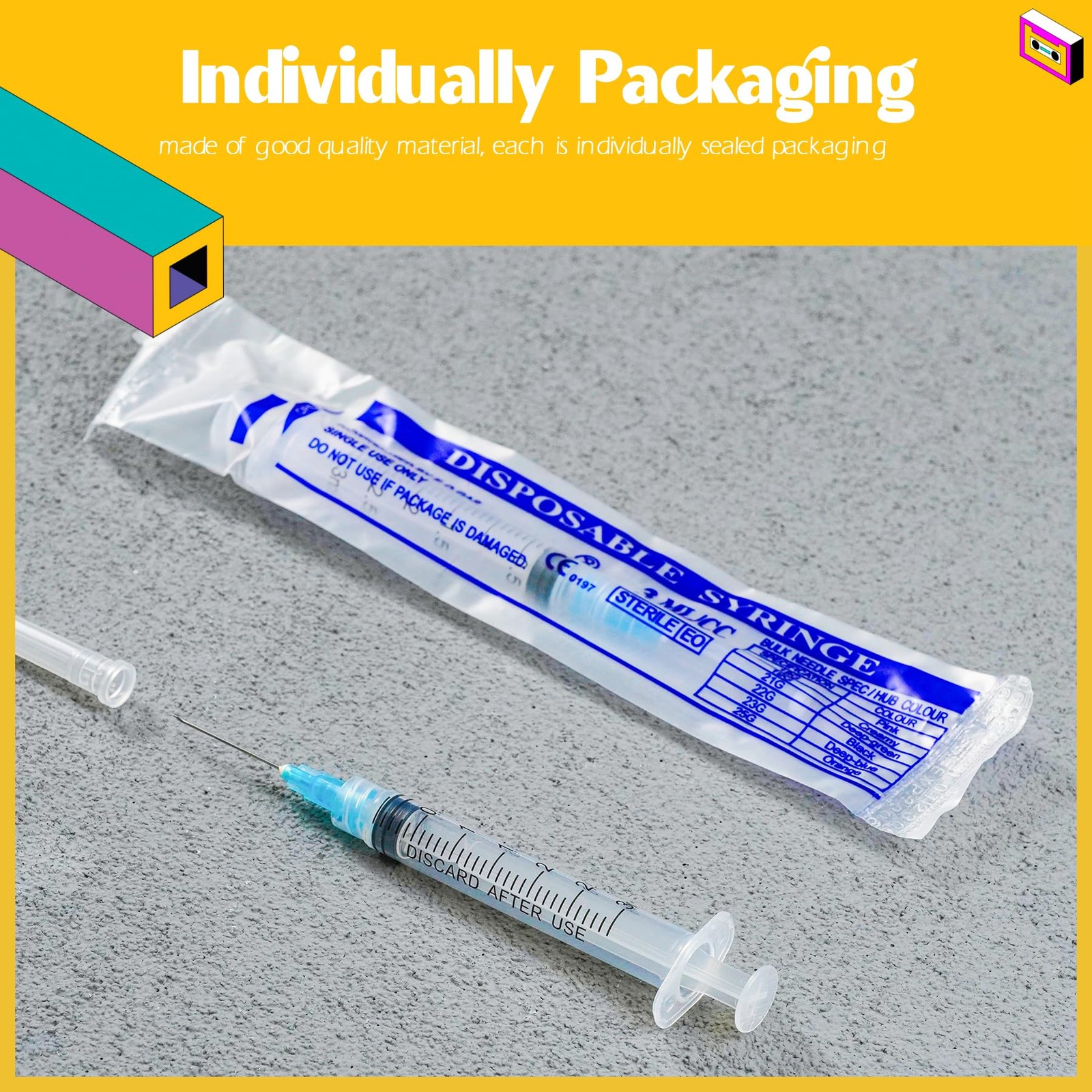3ml Syringe with 23 Gauge 1 Inch Lab Disposable Luer Lock 3ML 23GA 1IN
