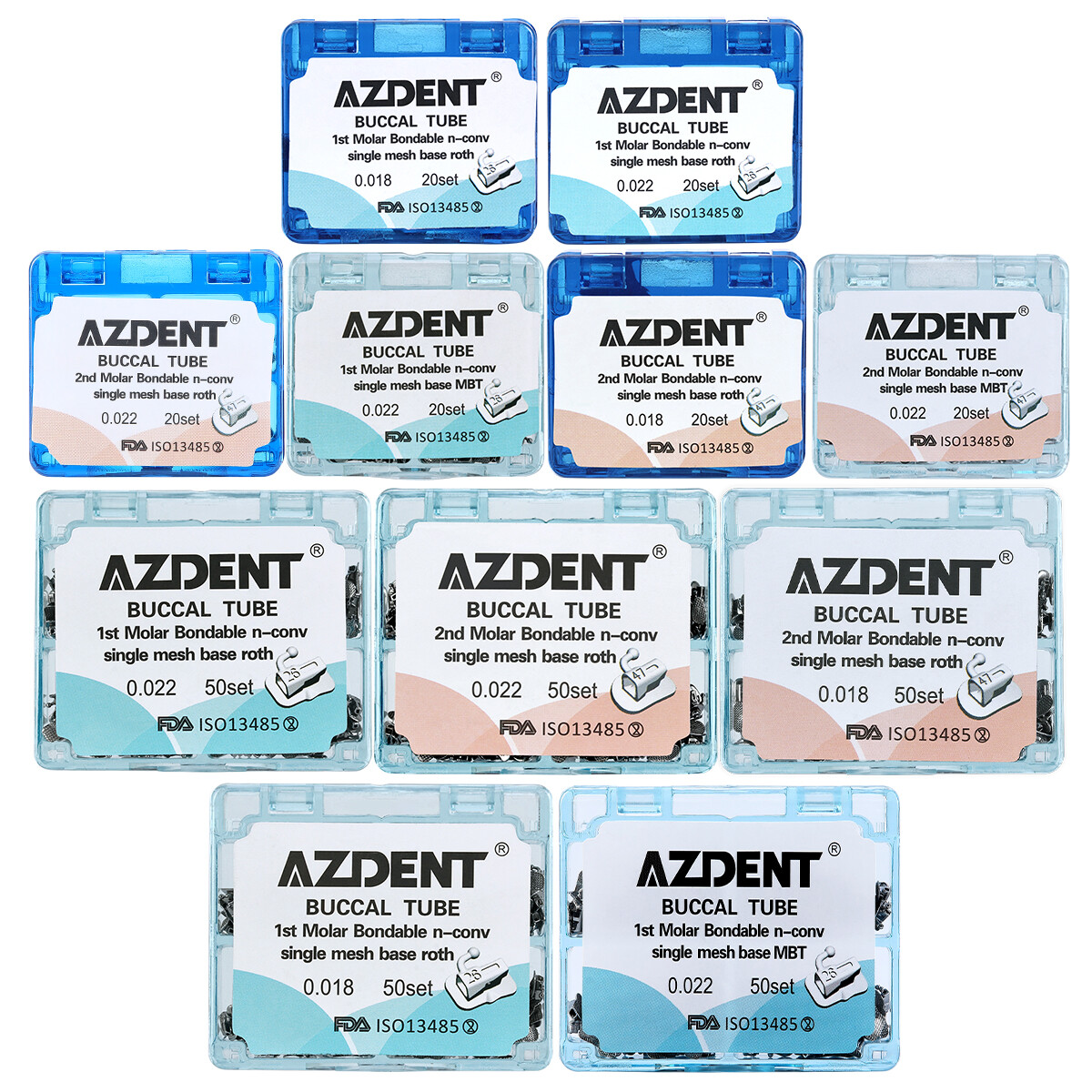 AZDENT Dental Ortho Buccal Tube 1st Molar Roth MBT/Bracket Mini MBT/Roth 018/022