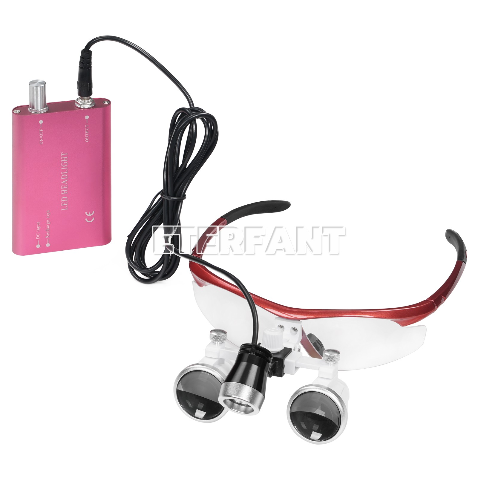 ETERFANT Dental Magnifier Medical Binocular Loupes Red+3W LED Head Light Lamp