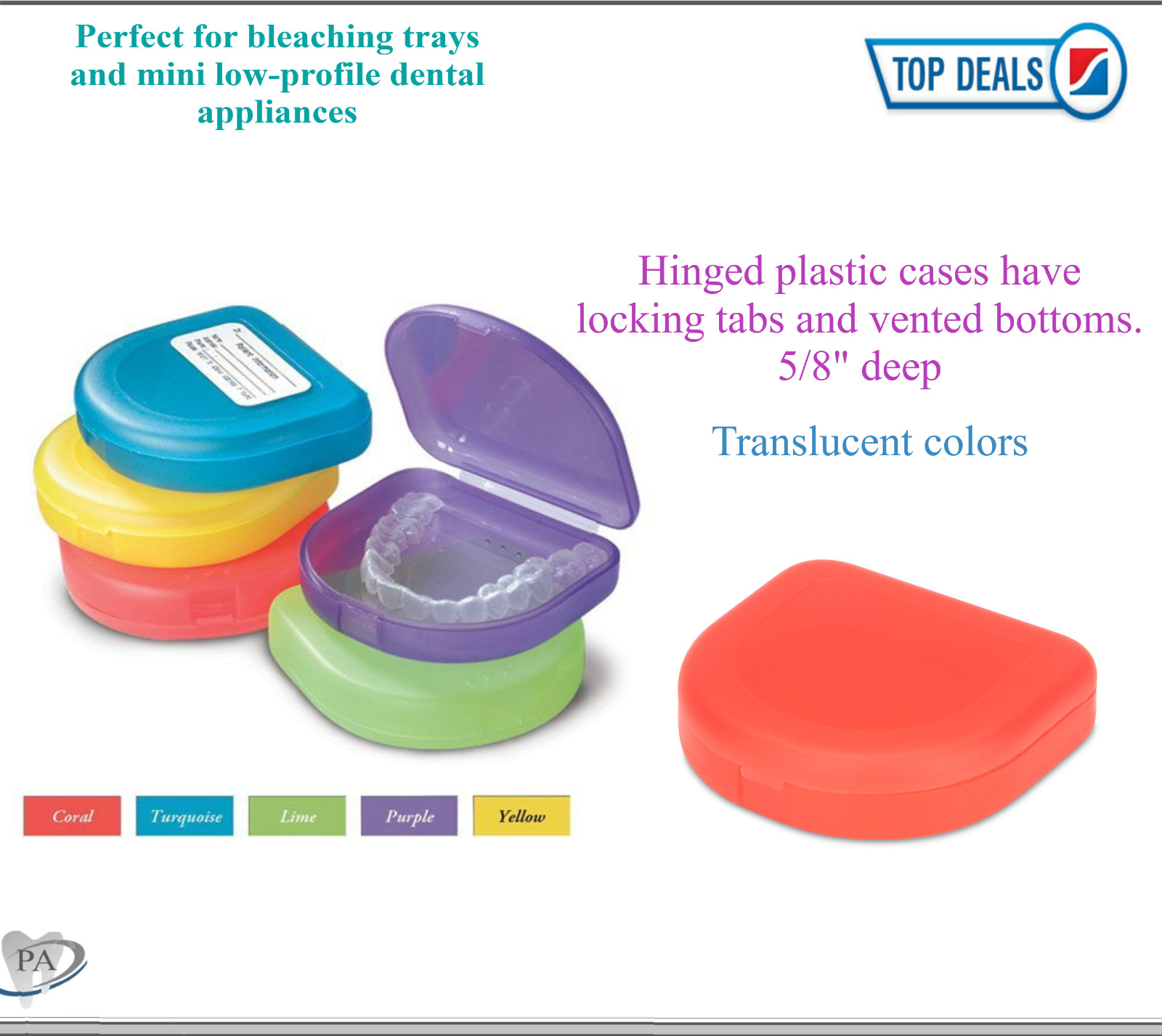 Dental Retainer Case Ortho Appliance Box, Denture, Patient Sticker 1″Deep, 2/Pk