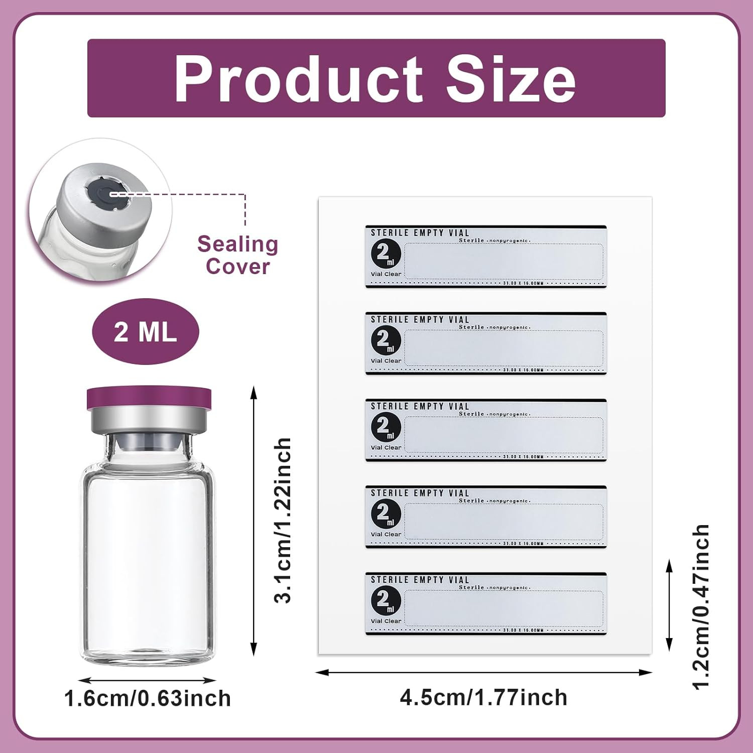 20 Pcs 2Ml Sealed Sterile Empty Vials with Self Healing Injection Port Glass Pen