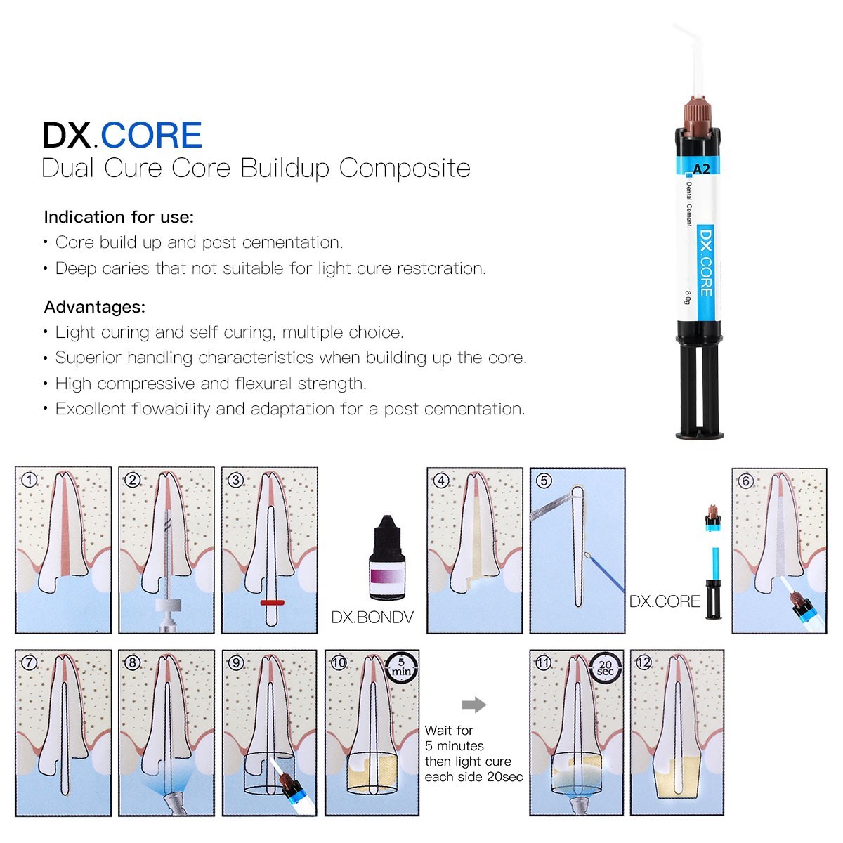DX.CORE Dental Dentex Dual light and self Cured Composite Resin A3 /A2
