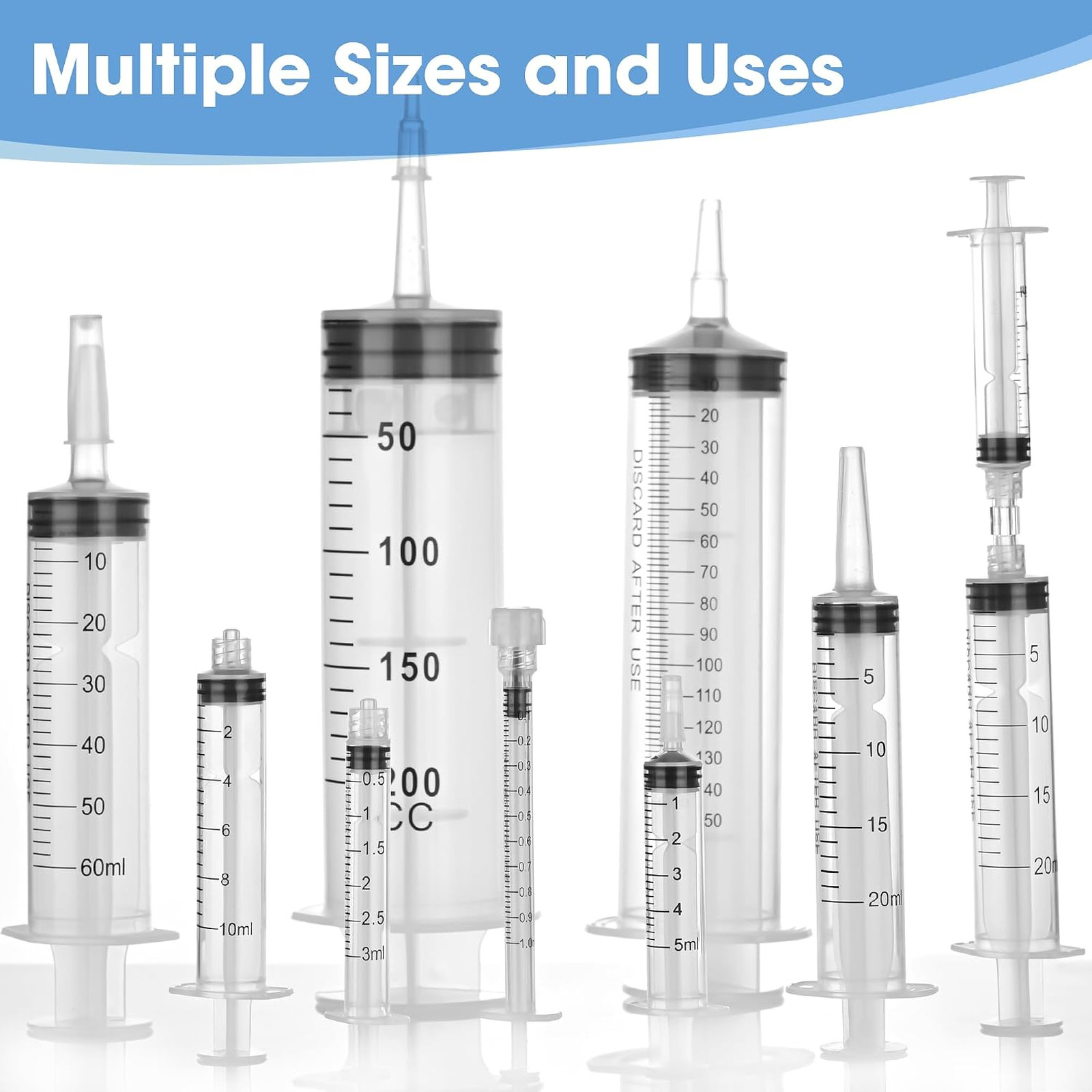 20ml Syringe with Cap, Luer Lock Liquid Transfer Syringes, 10 Pack, Clear Scale