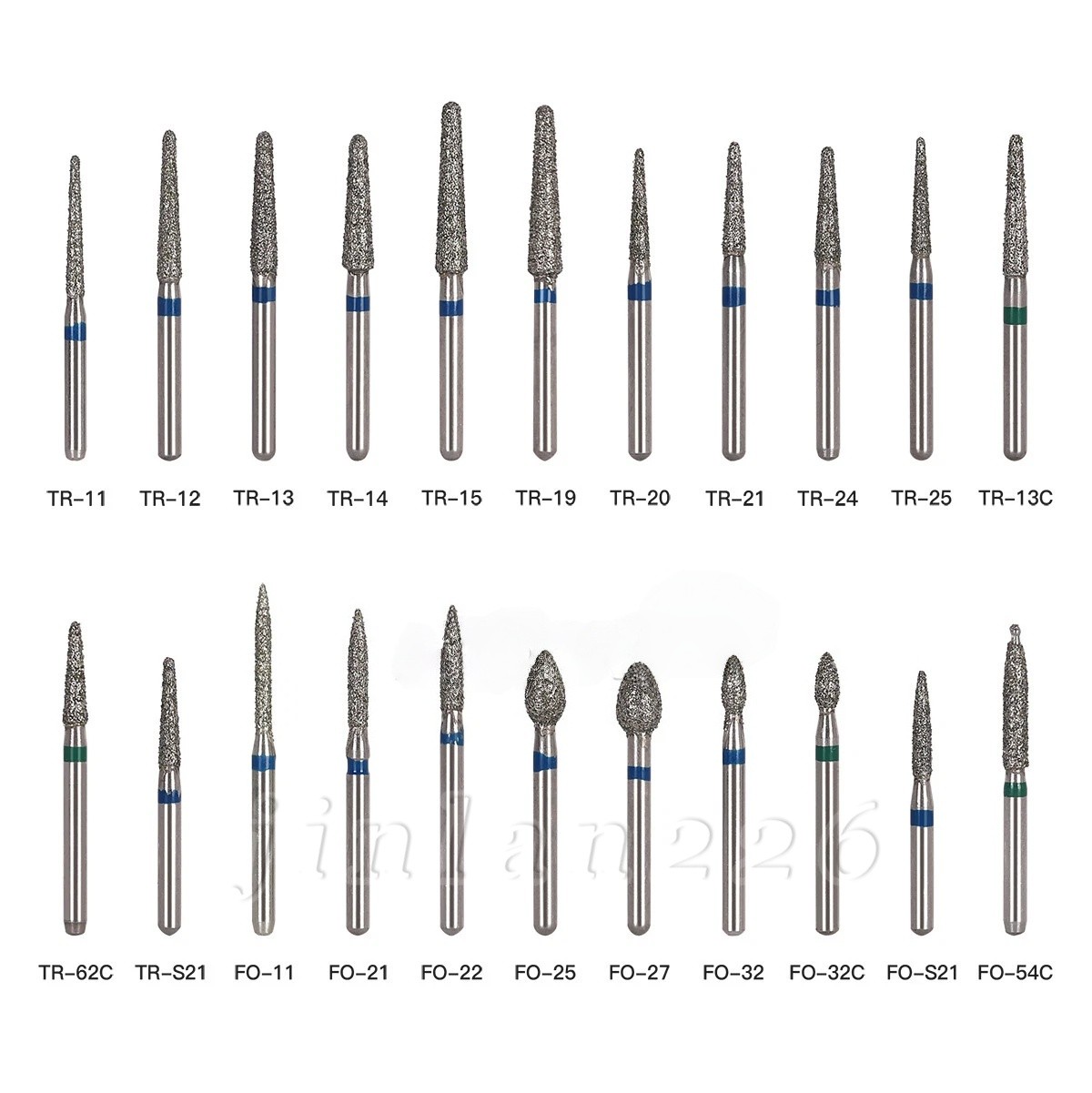 100 Types Dental FG Diamond Burs For High Speed Handpiece Friction Grip 50pcs